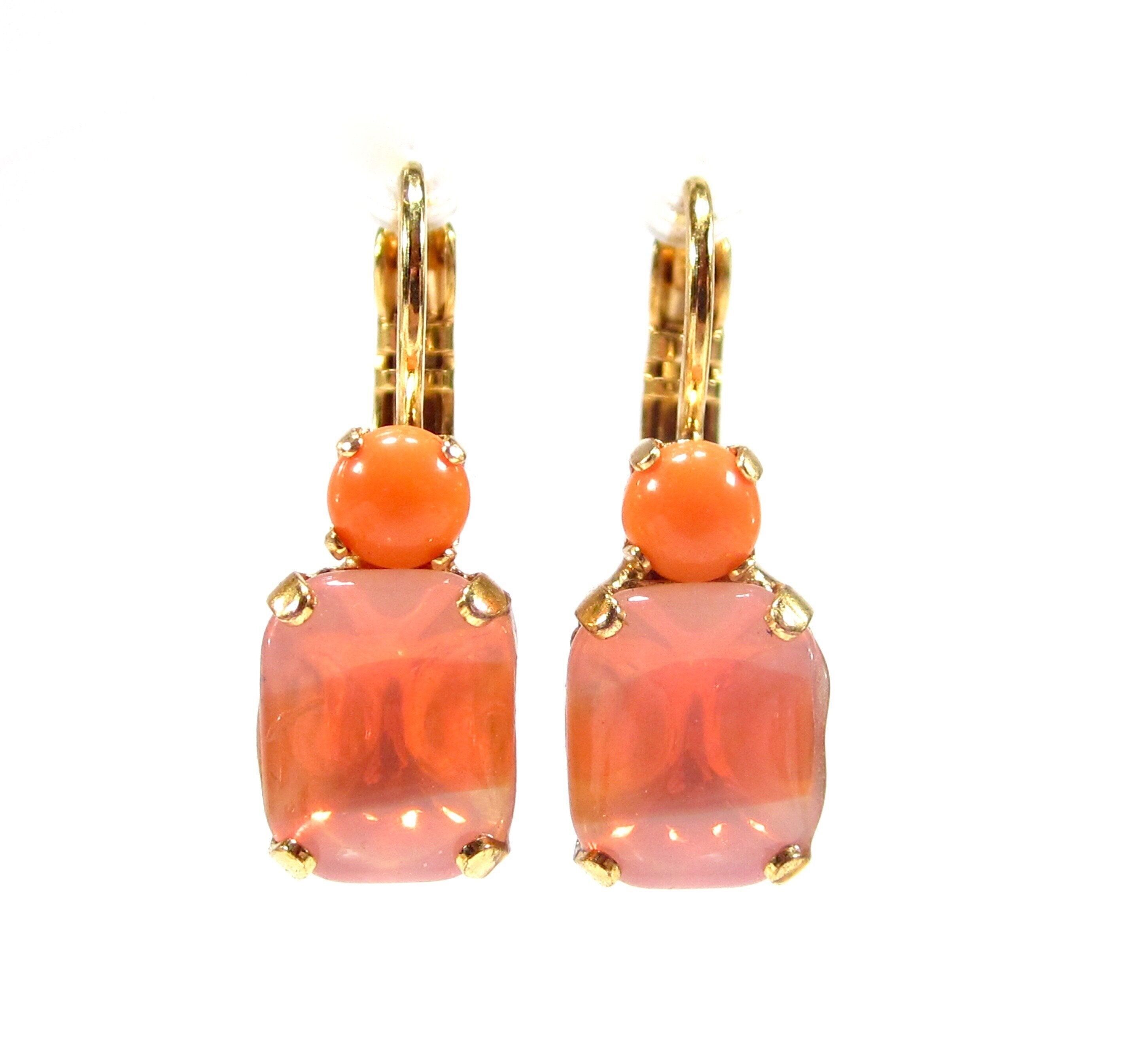 Boucles d'oreilles uniques en verre doré orange, boucles d'oreilles pendantes en opale, faites à la main par Sabrina Glas, orange vintage des années 1960, fabriquées à Cologne, en Allemagne.