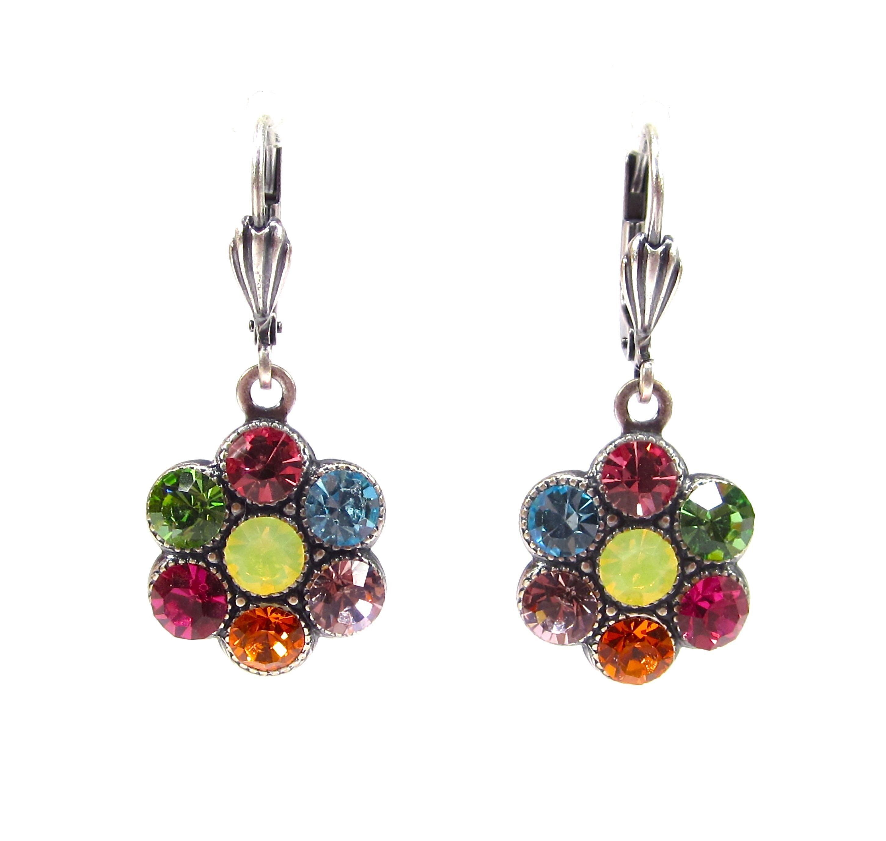 Boucles d'oreilles SoHo®, boucles d'oreilles pendantes en forme de fleur, cristal, couleurs pastel multicolores, argent antique, fabriquées à Cologne, en Allemagne