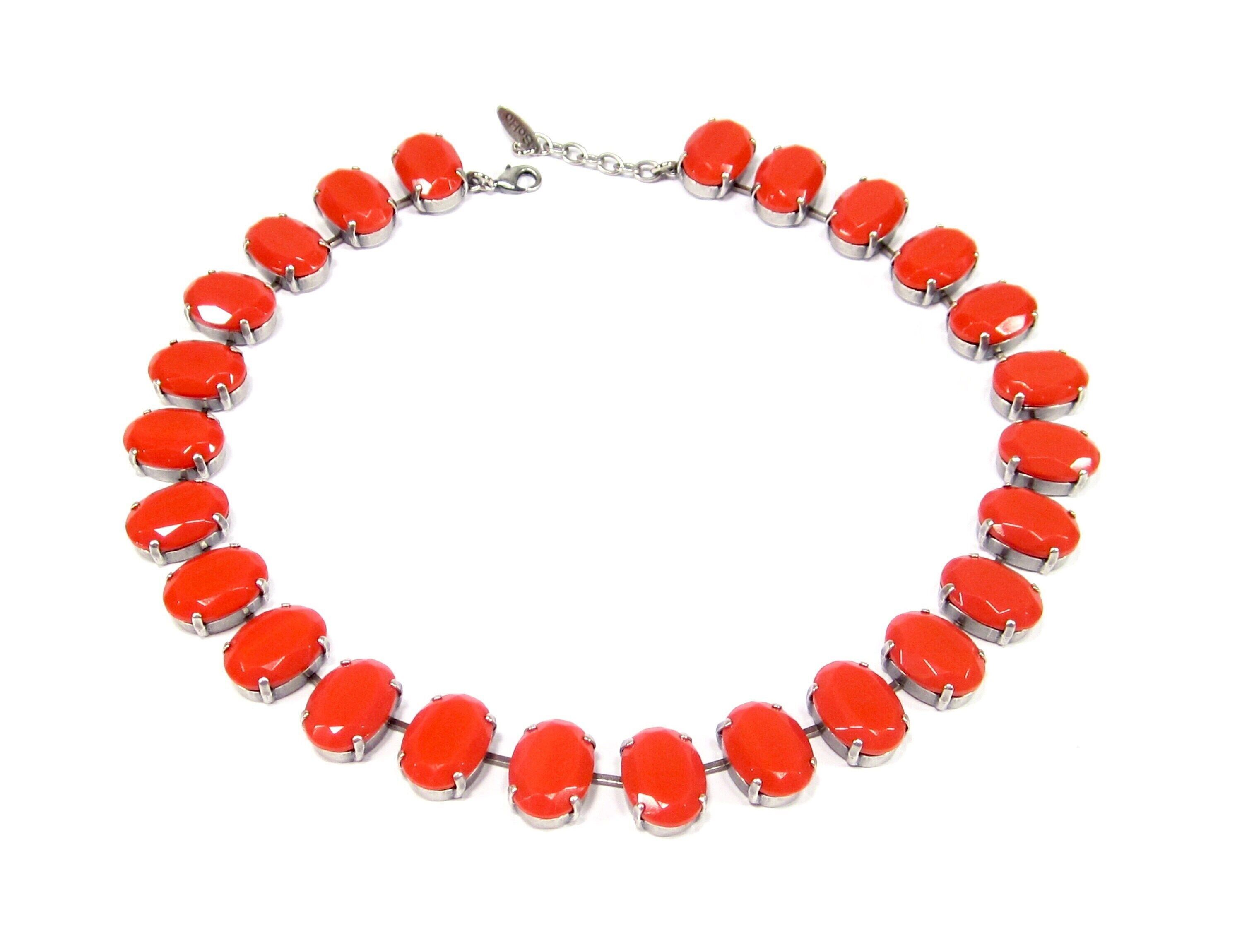 Magnifique collier d'été, ras-de-cou orange, style bohème, en verre, années 1970, pierres de verre artisanales, corail, argent vieilli, fabriqué à la main à Cologne, en Allemagne.