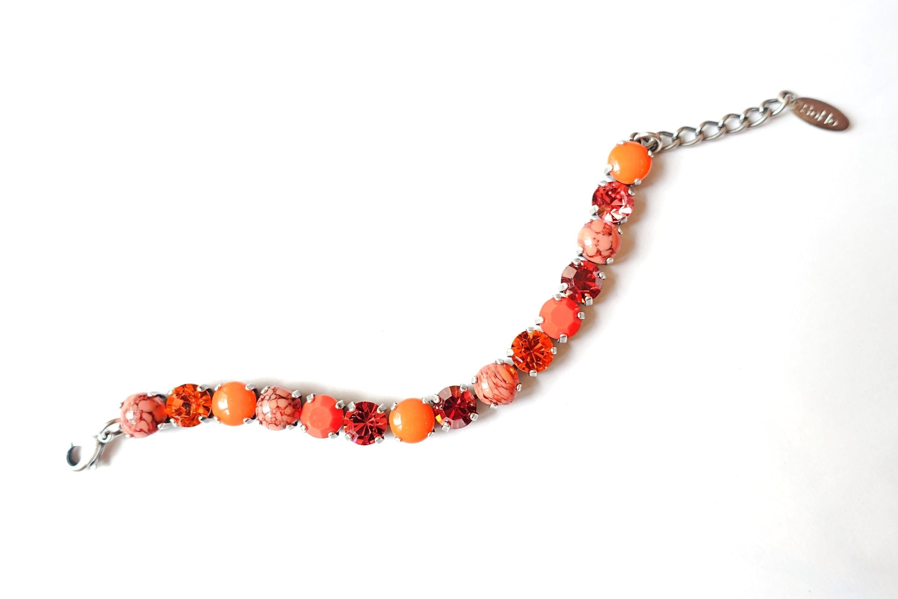 Braccialetto vintage in cristallo di corallo arancione con strass, in vetro di Boemia, cristallo di Boemia, strass, opale, realizzato a Colonia