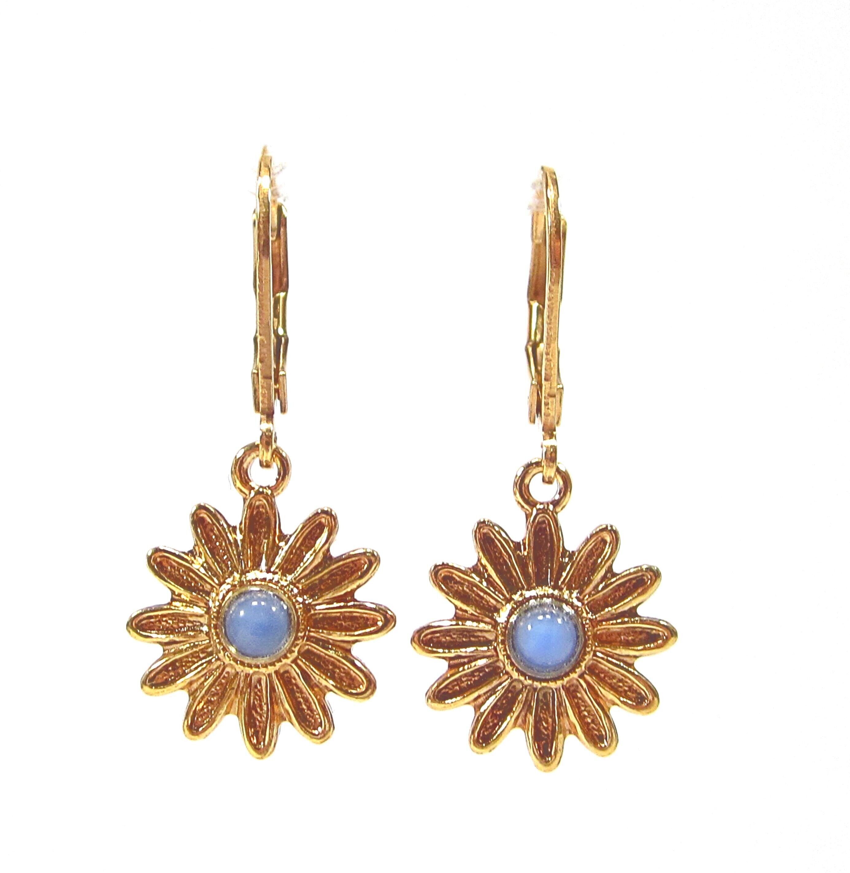 Orecchini a forma di fiore, placcati in oro e oro blu, orecchini pendenti a forma di fiore, sole e stella, realizzati in Germania