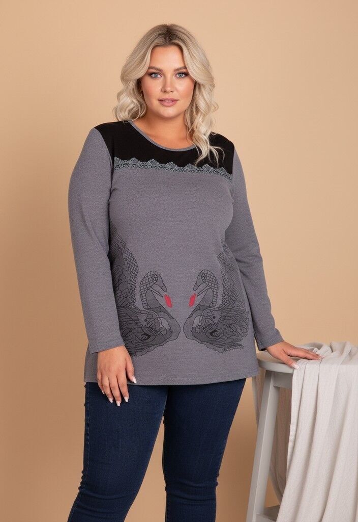 Tunique gris et noir avec motif grande taille (A738)