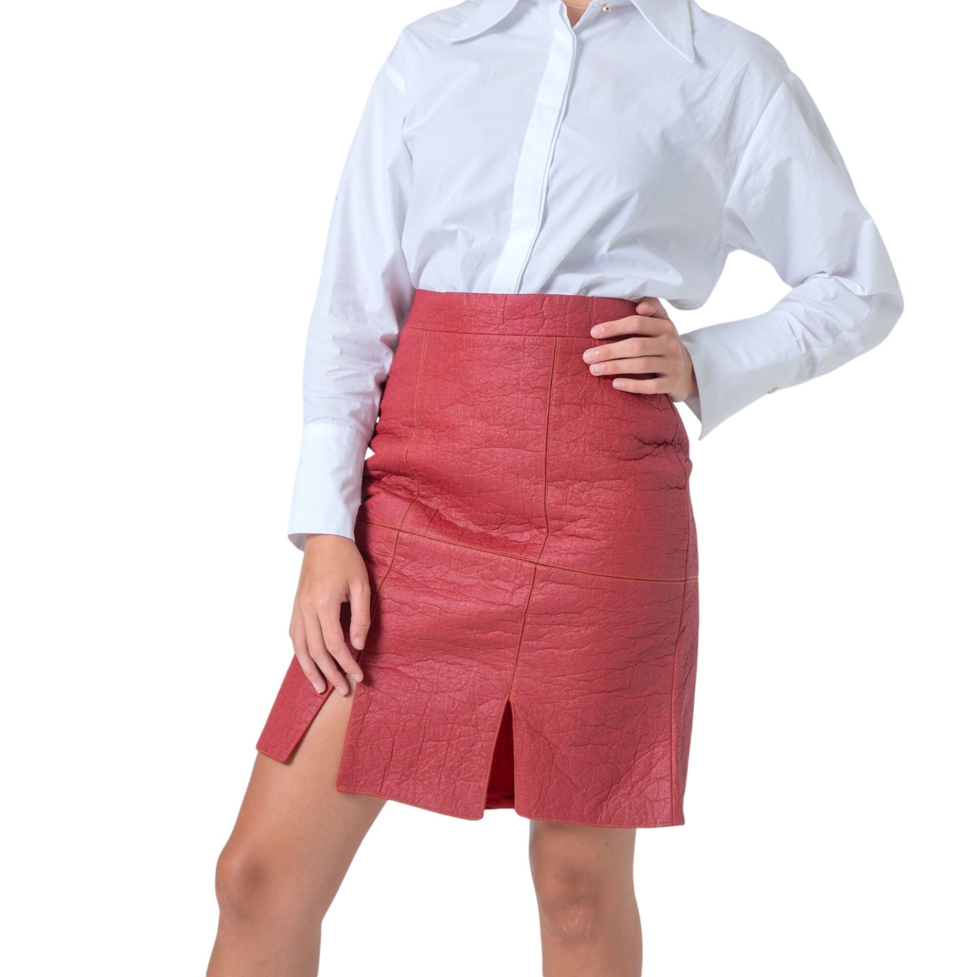 Jupe en cuir vegan bordeaux