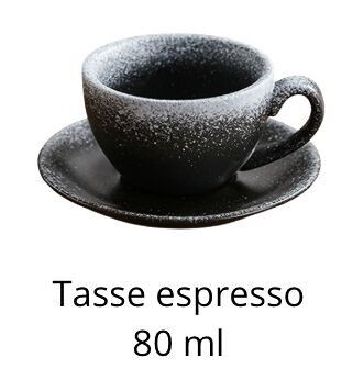 Stoneware coffee cups in a speckled, frosted black style