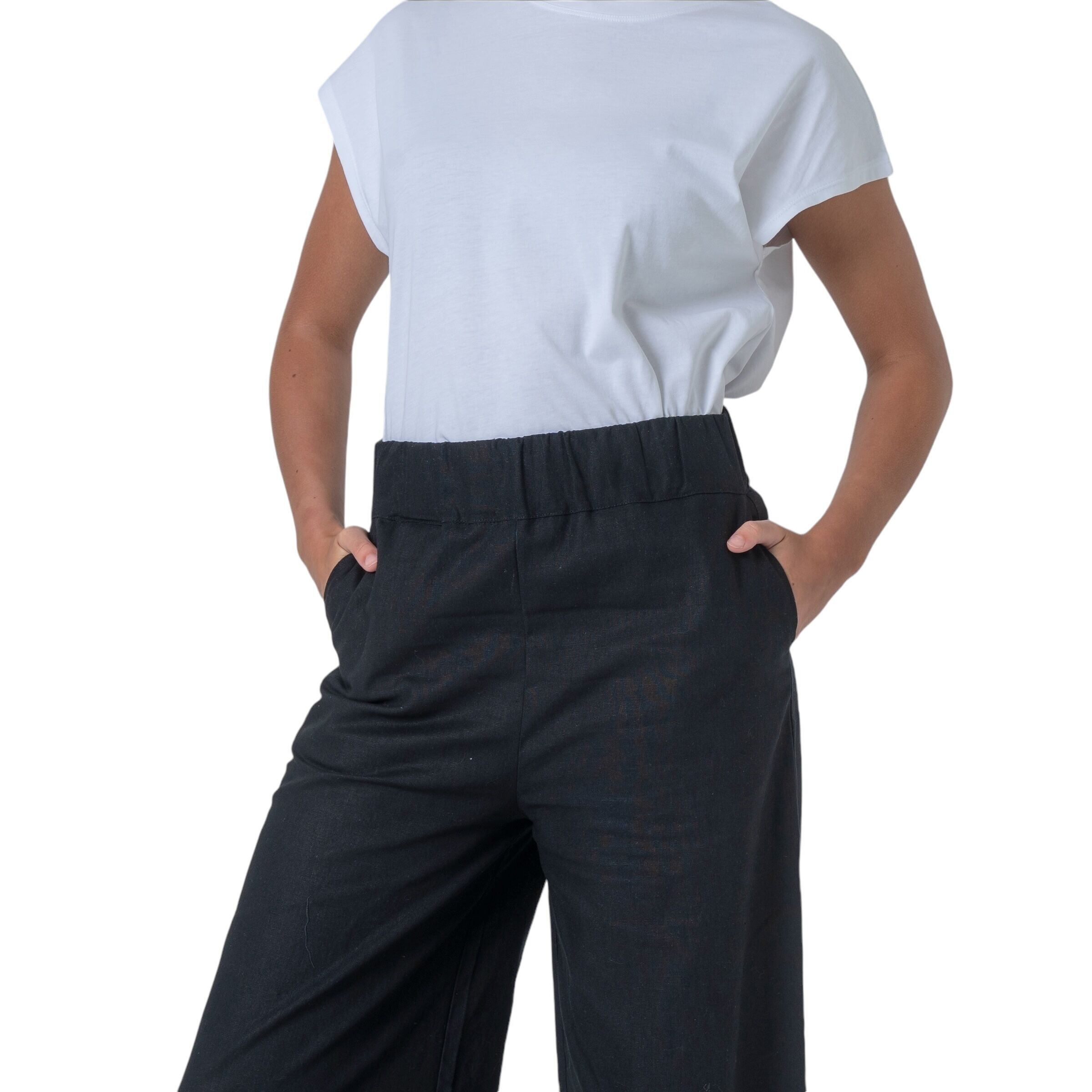 Pantalón negro de lino y algodón