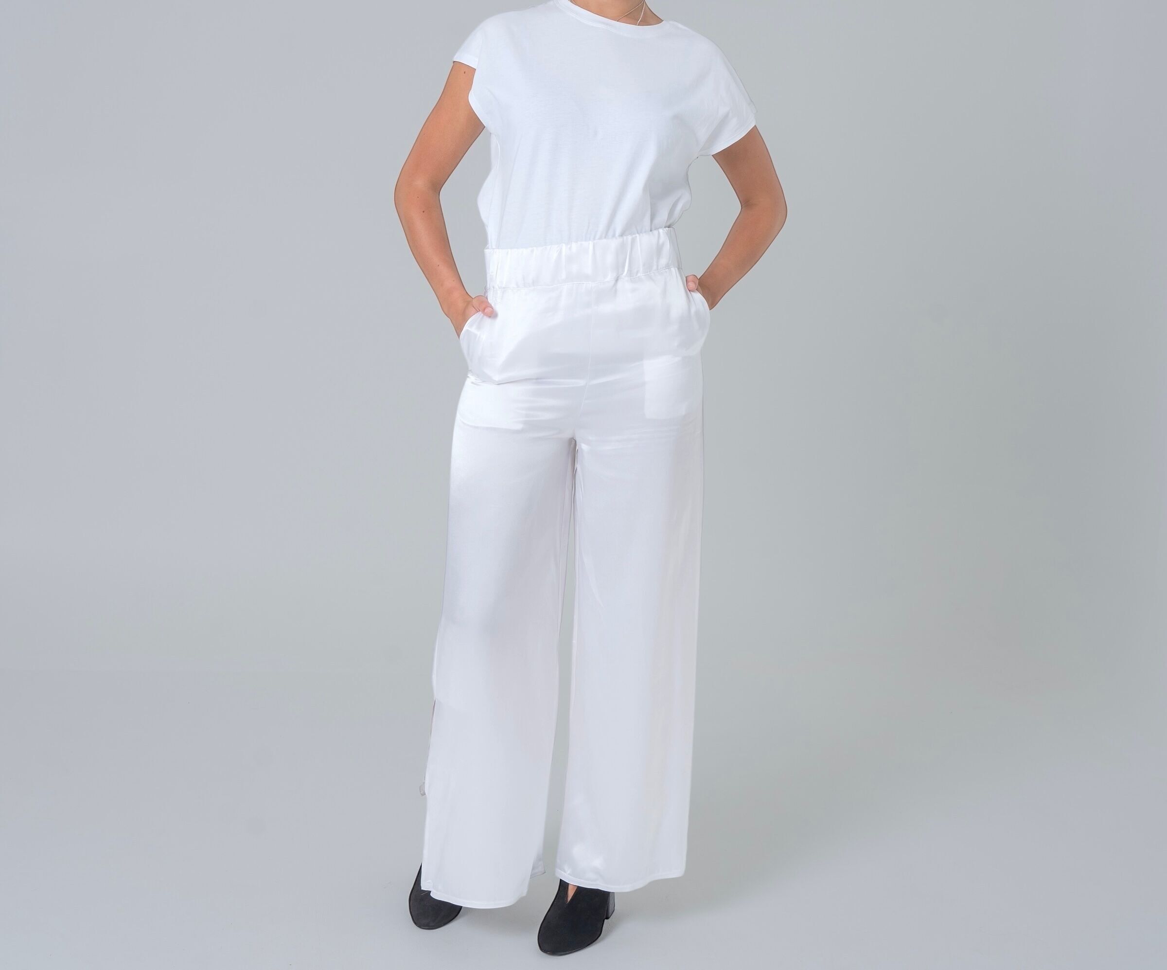 Pantalon blanc en satin de soie