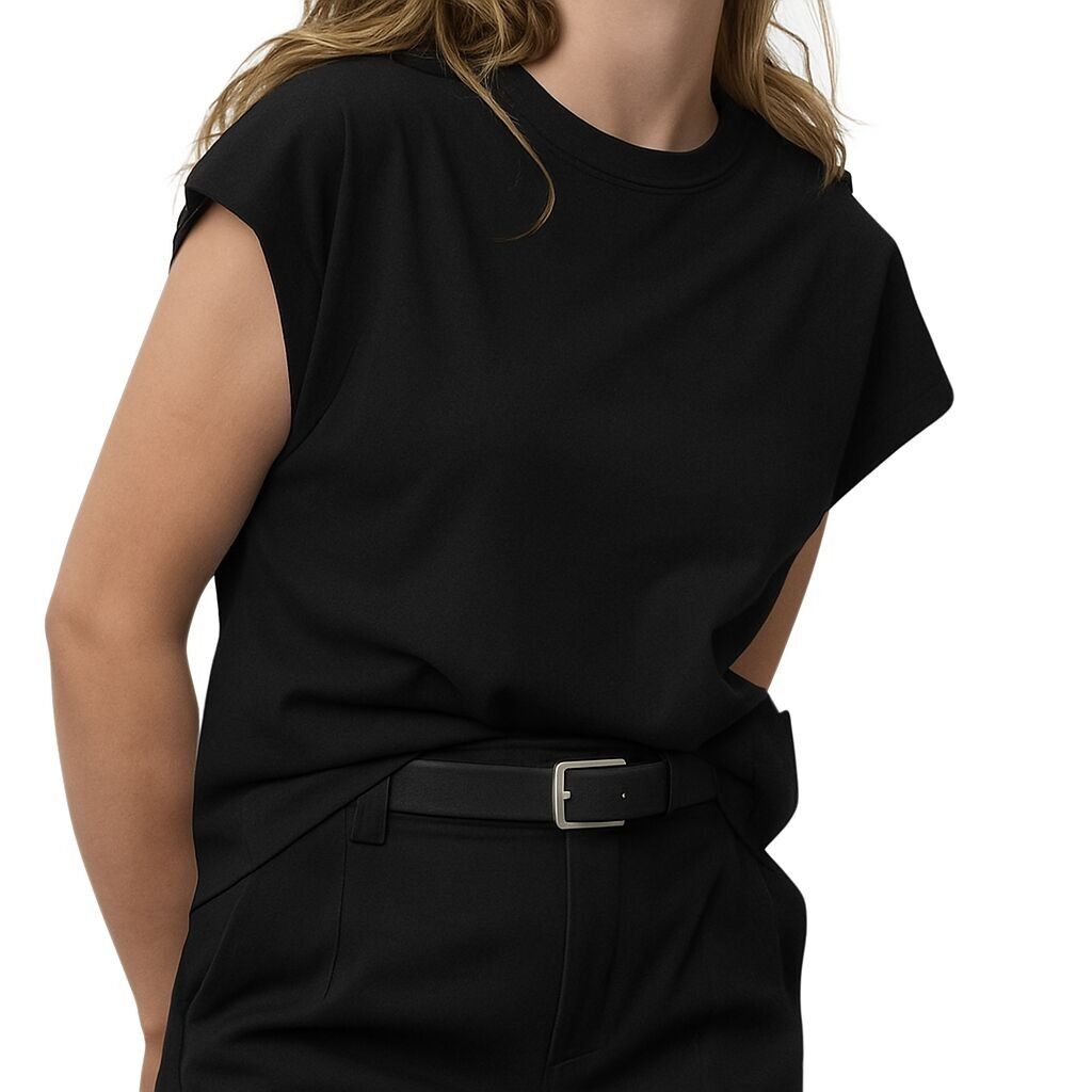 T-shirt col rond noir en coton