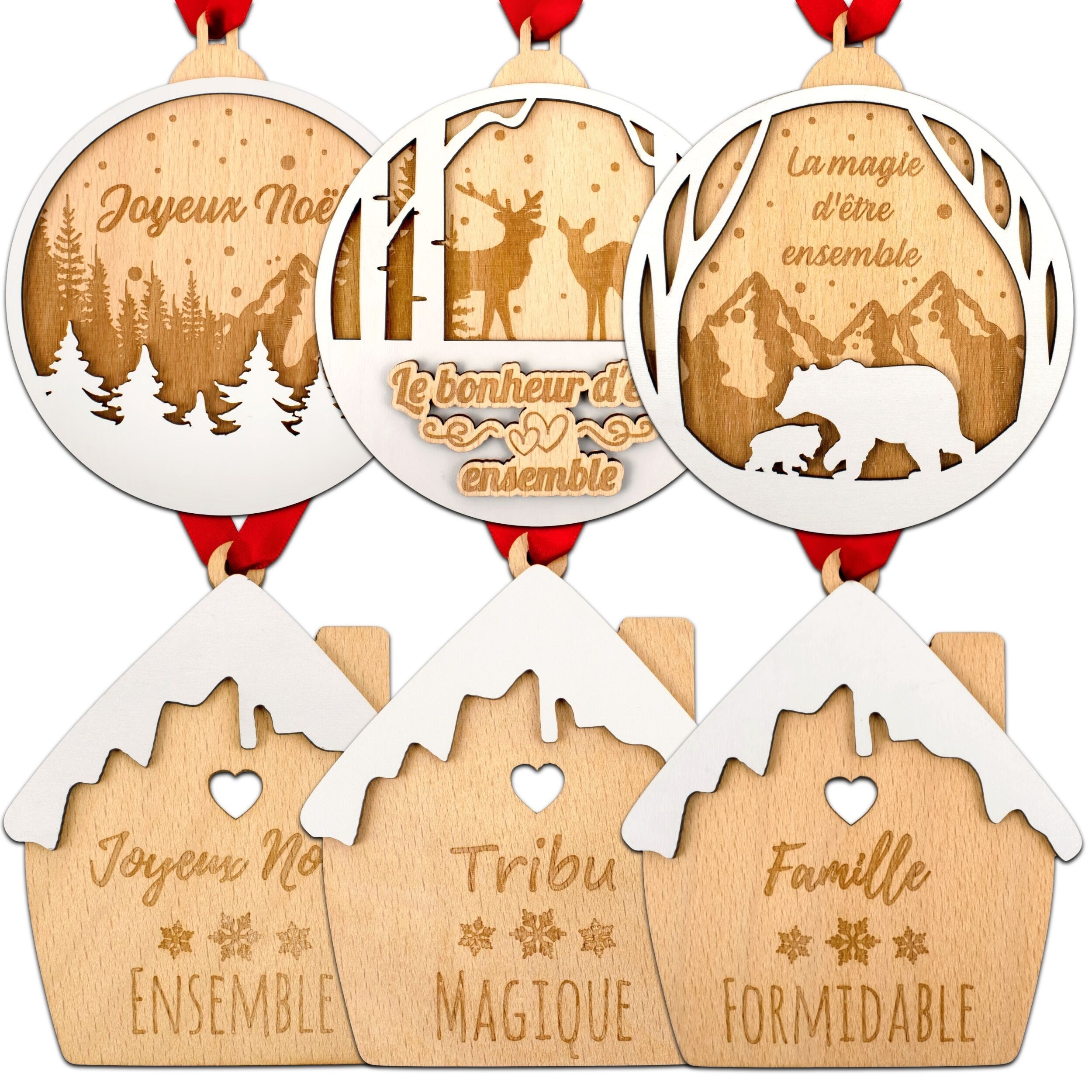 Christmas Discovery Pack - 36 handcrafted Christmas decorations - Original wooden Christmas bauble arrangement pack - Christmas gift set