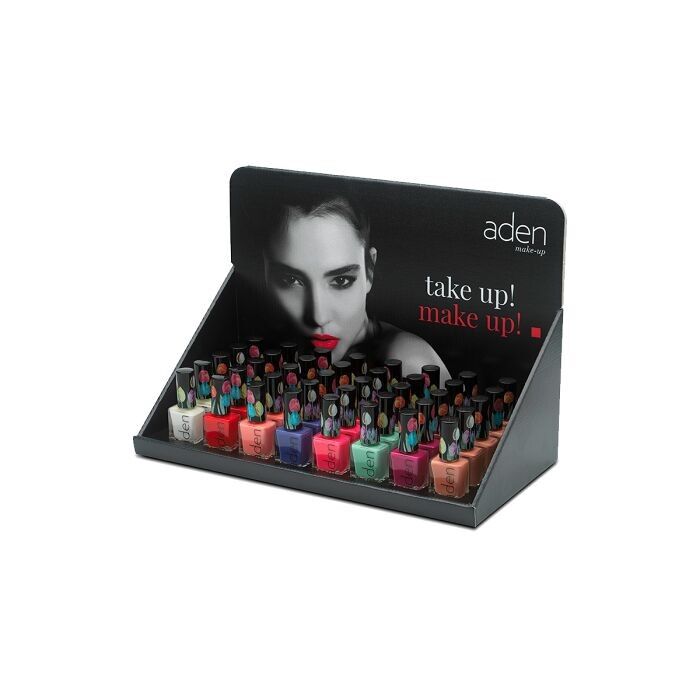 Vernis à ongles, paillettes, pigments, présentoir papier