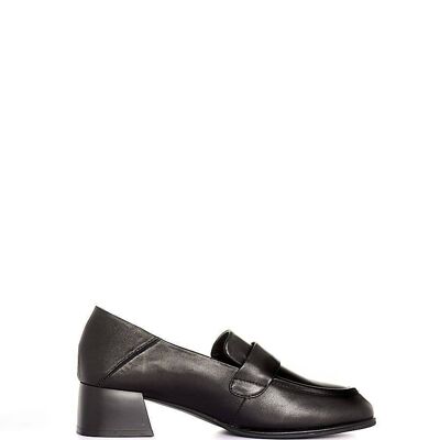 Tanya black chunky heel leather loafers