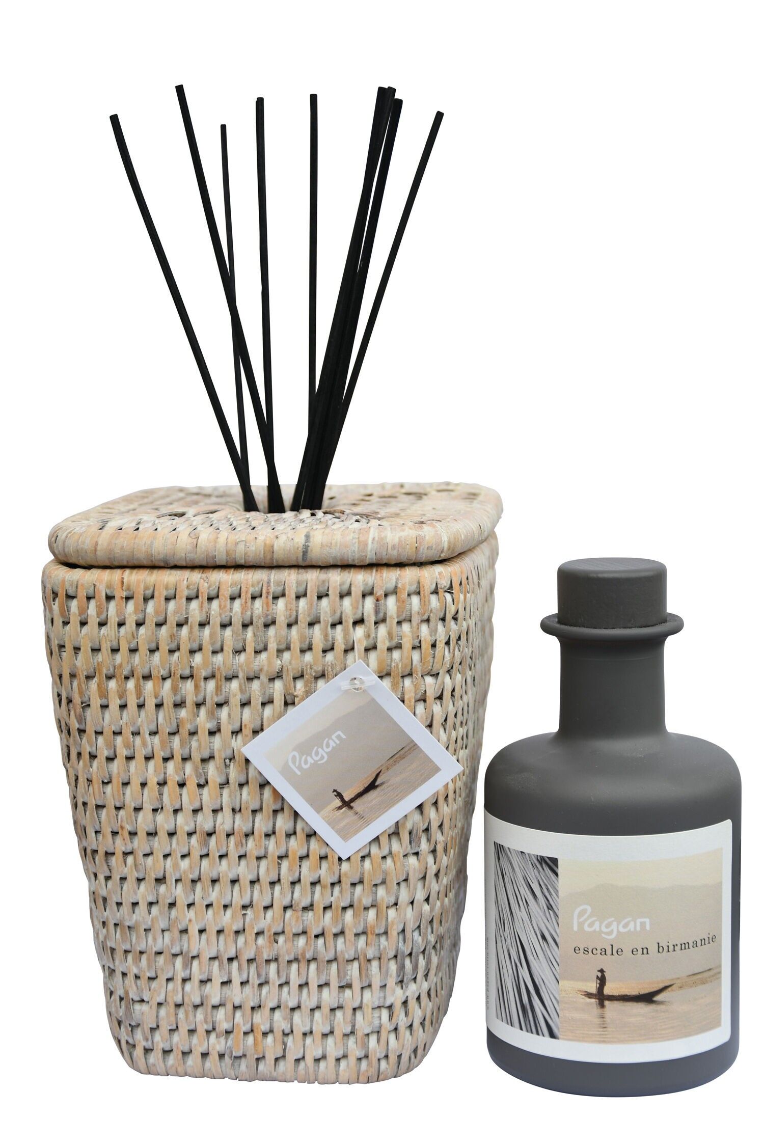Diffusore di fragranze burmese Paw Escale, rattan sbiancato