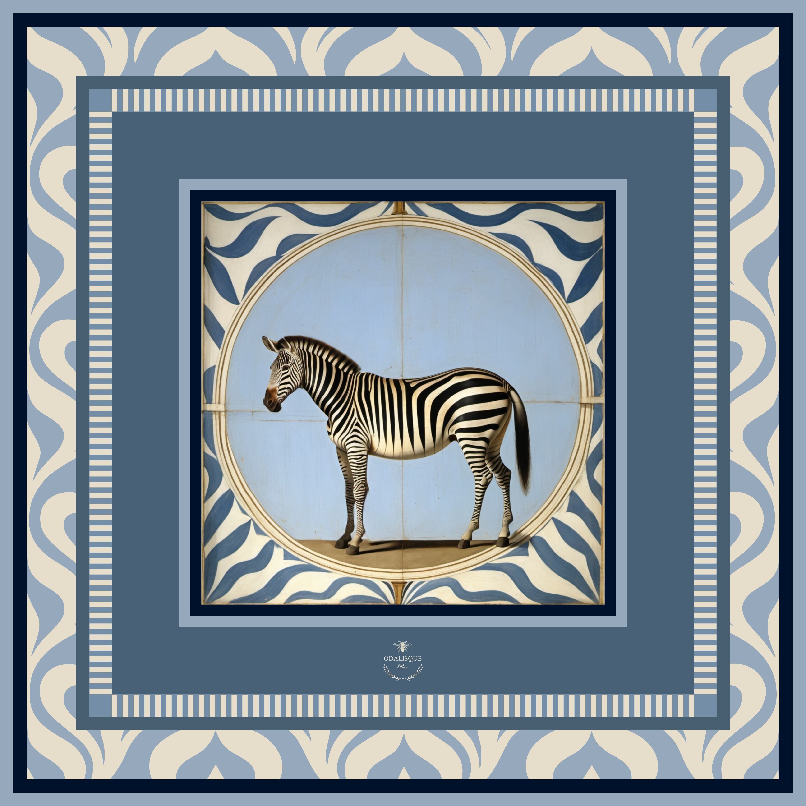 Foulard bleu en twill de soie "le Zèbre"