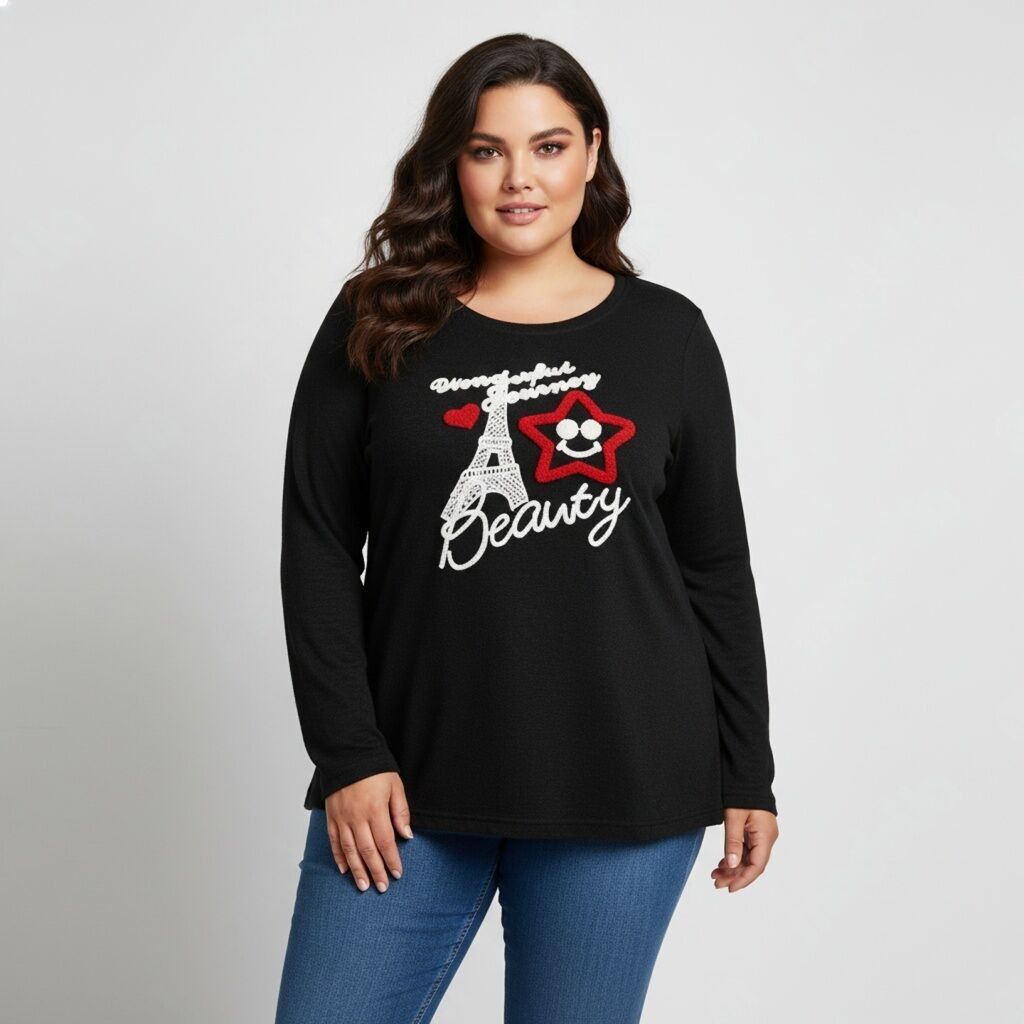 Suéter negro con bordado talla grande (A961)