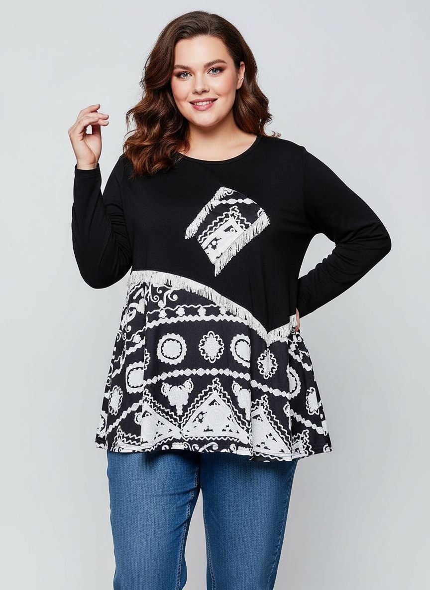 T-shirt long semi imprimé grande taille (A825)