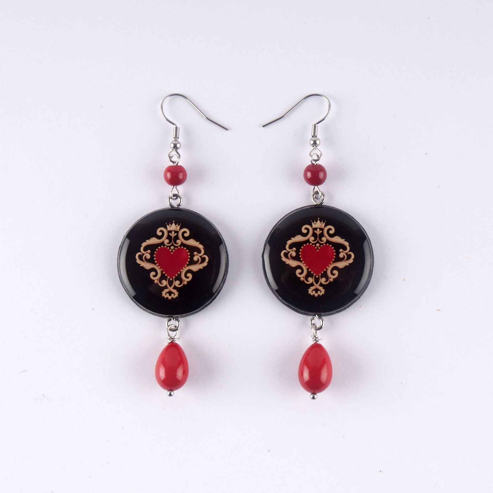 Orecchini in legno e resina : Sacro cuore neri