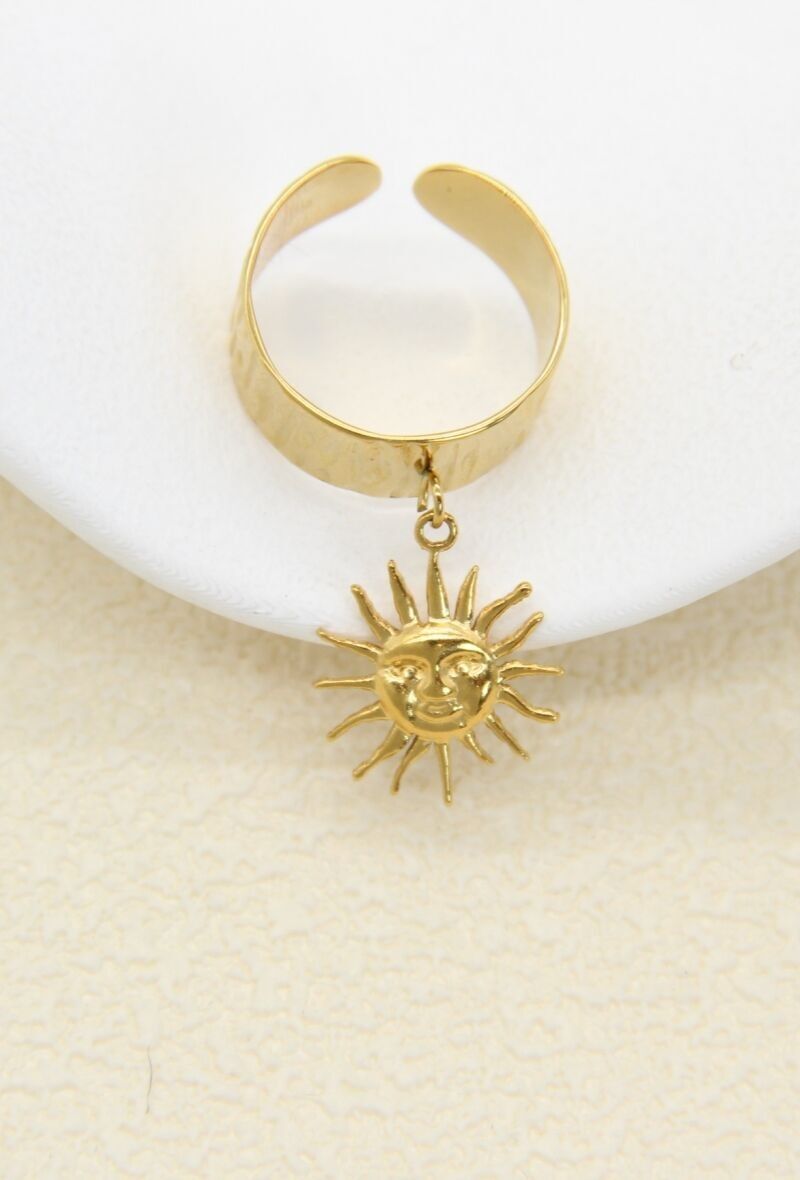 Goldener Sonnenanhänger-Ring – trendiger offener Ring aus Edelstahl
