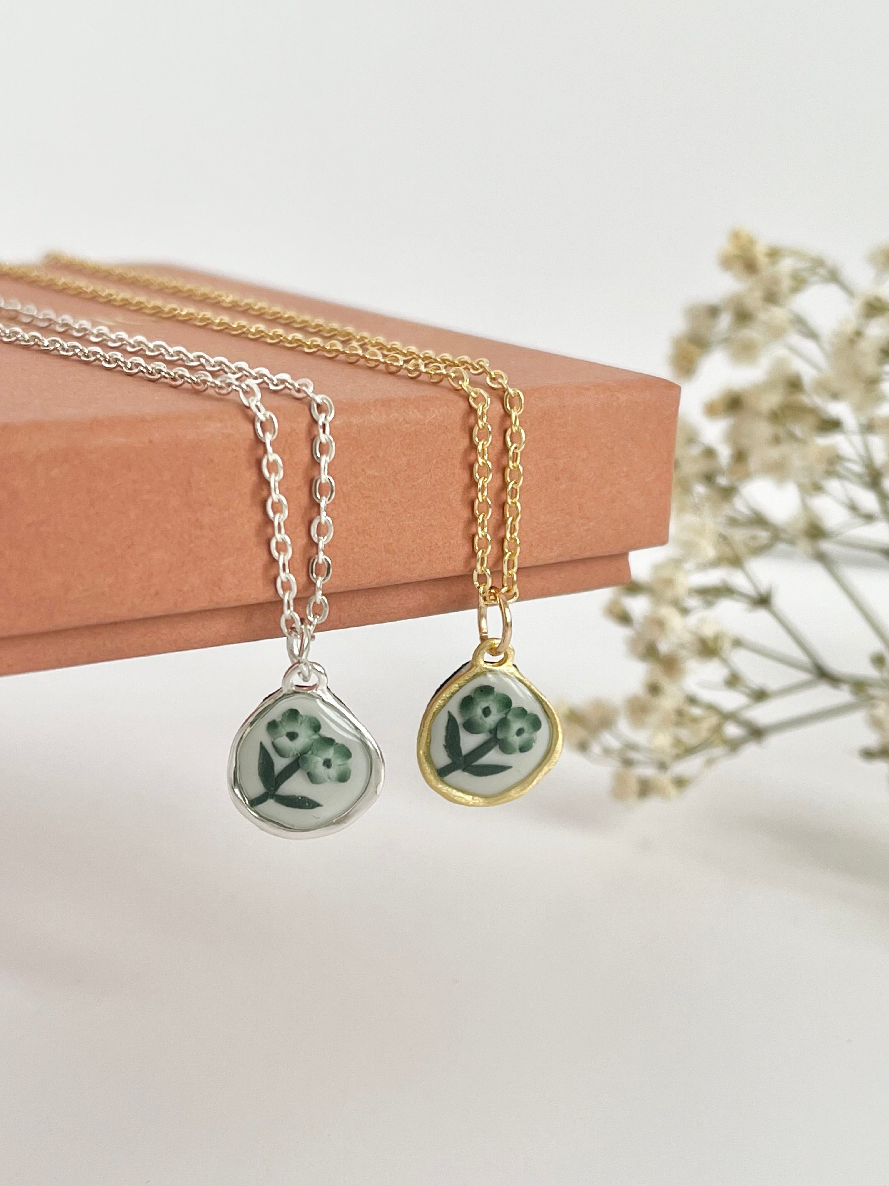 Delicata collana in pasta polimerica - Collana in porcellana verde n. 1