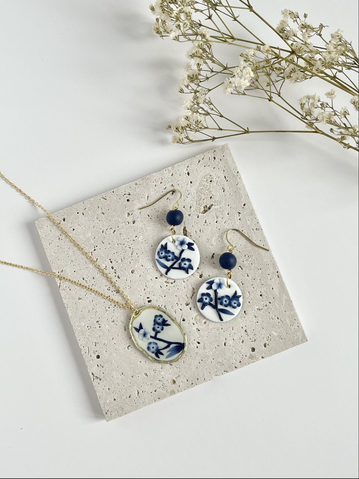 Blue China Polymer Clay Earrings & Necklace Bundle - Bold Bundle