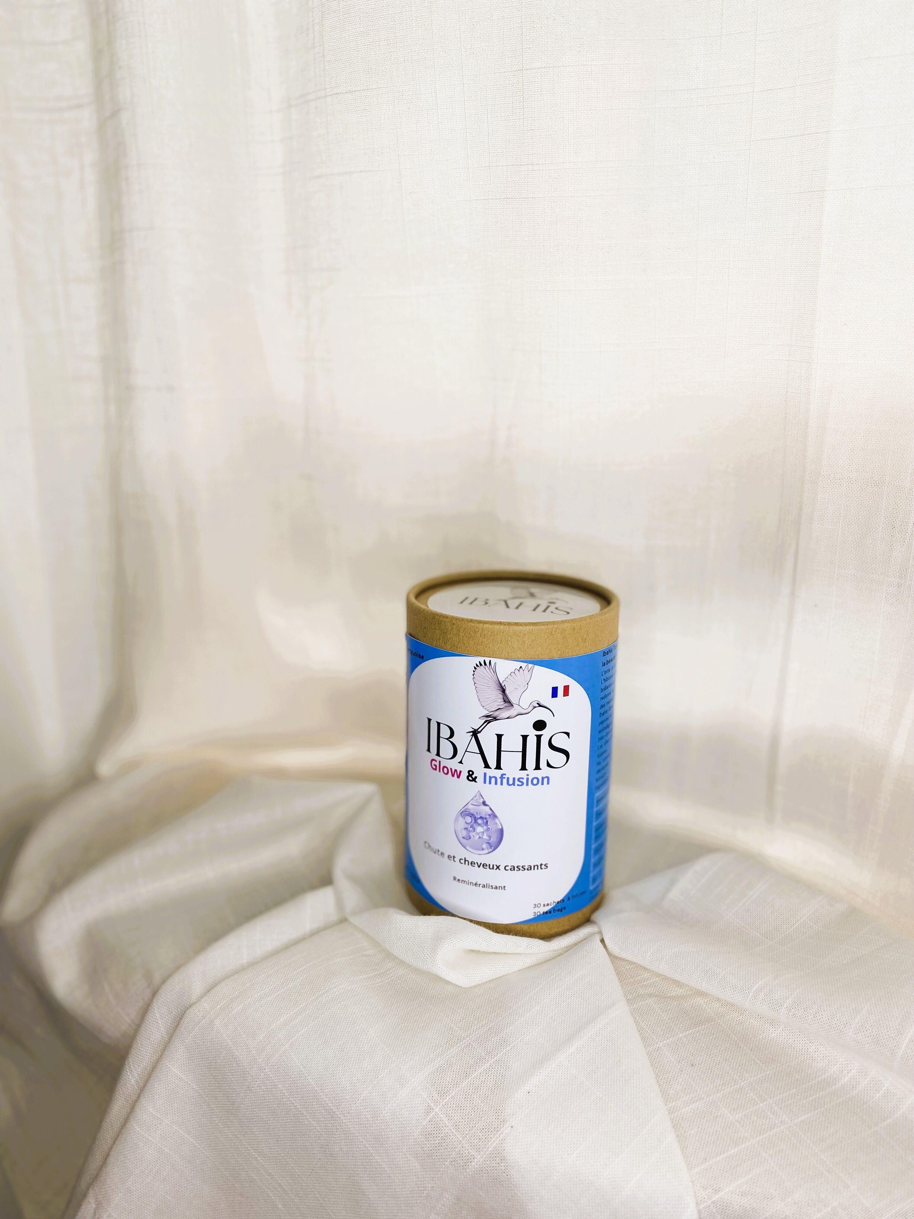 Ibahis Turquoise Glow & Infusion, boisson beauté pour limiter la chute et les cheveux cassants à base de plantes bio (30 sachets)