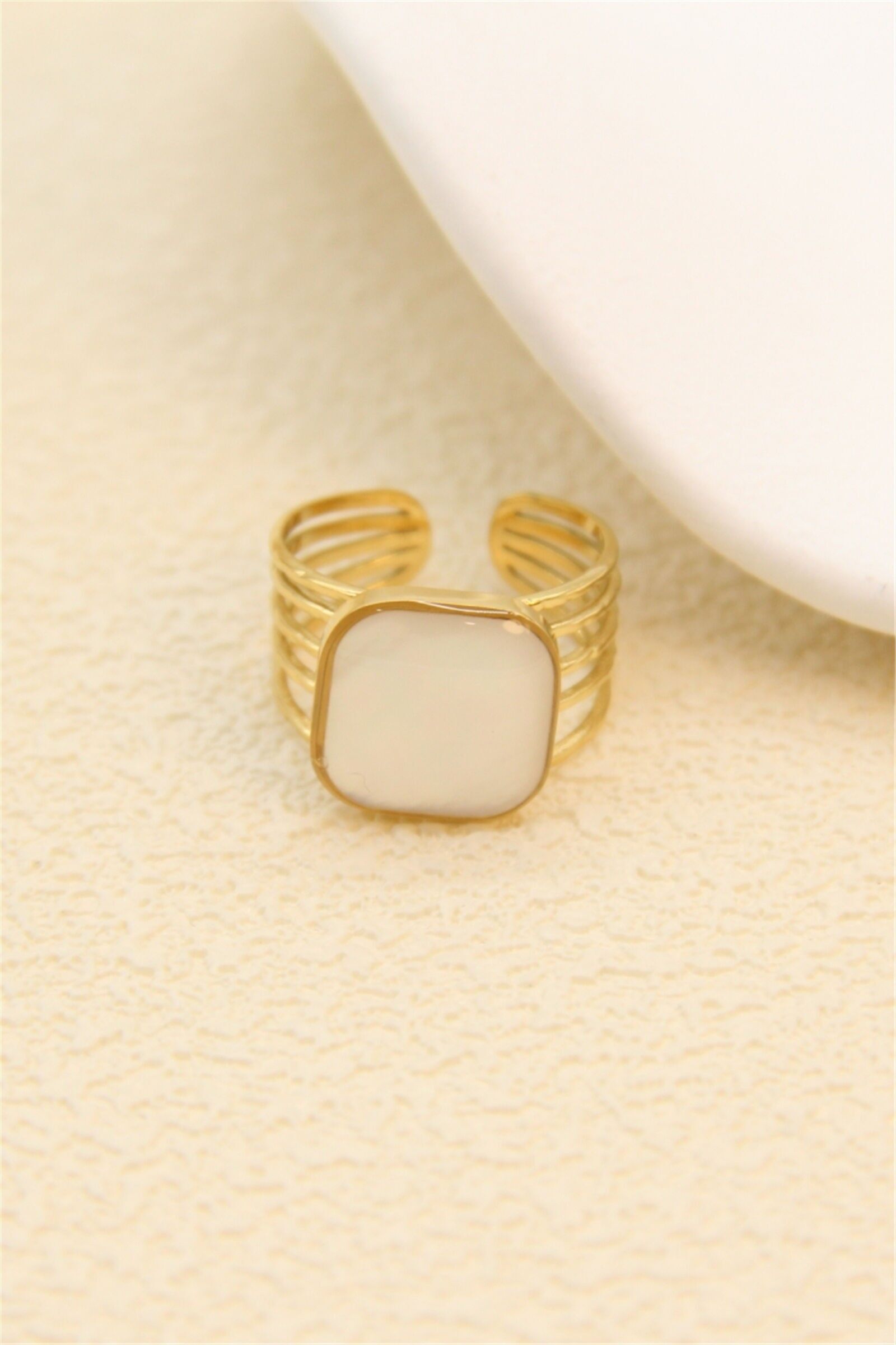 Quadratischer Perlmuttring – verstellbarer Edelstahl