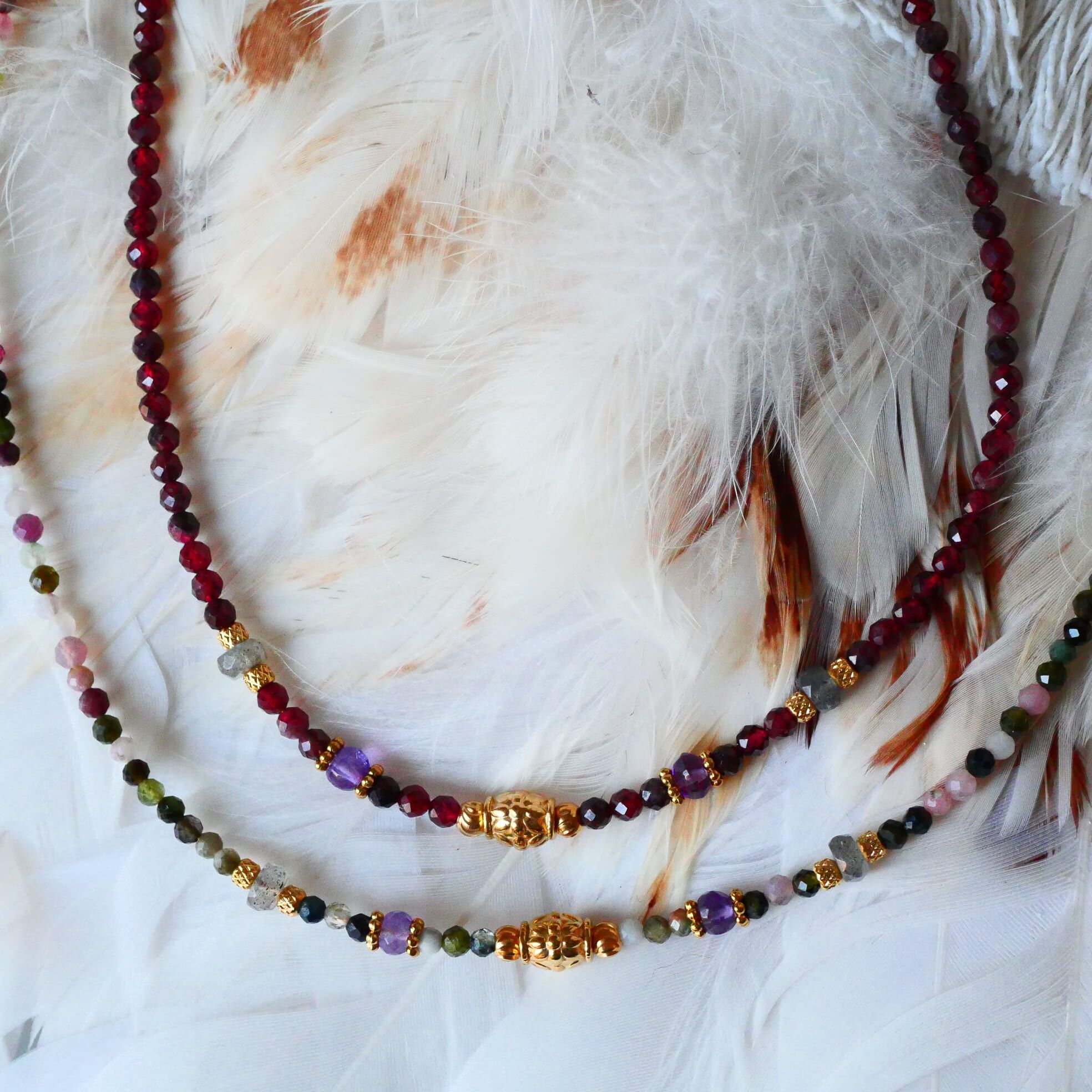 Collana Ratna Kavach - Granato, Labradorite, Ametista - Talismano di protezione in pietra naturale