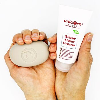 Combinaison de savon pour les mains unicorn® micro silver et crème pour les mains 2