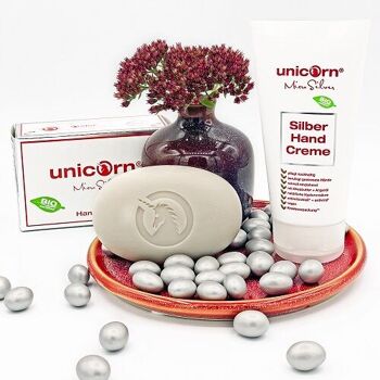 Combinaison de savon pour les mains unicorn® micro silver et crème pour les mains 3