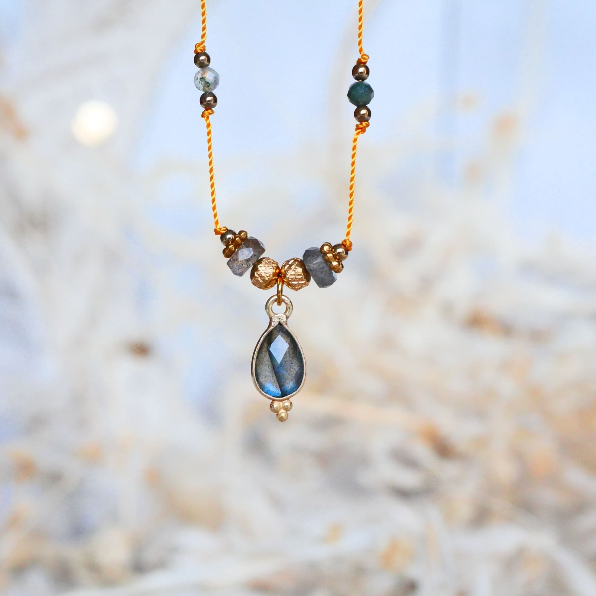Collana Sutra Mala - Cordone di labradorite di agata indiana