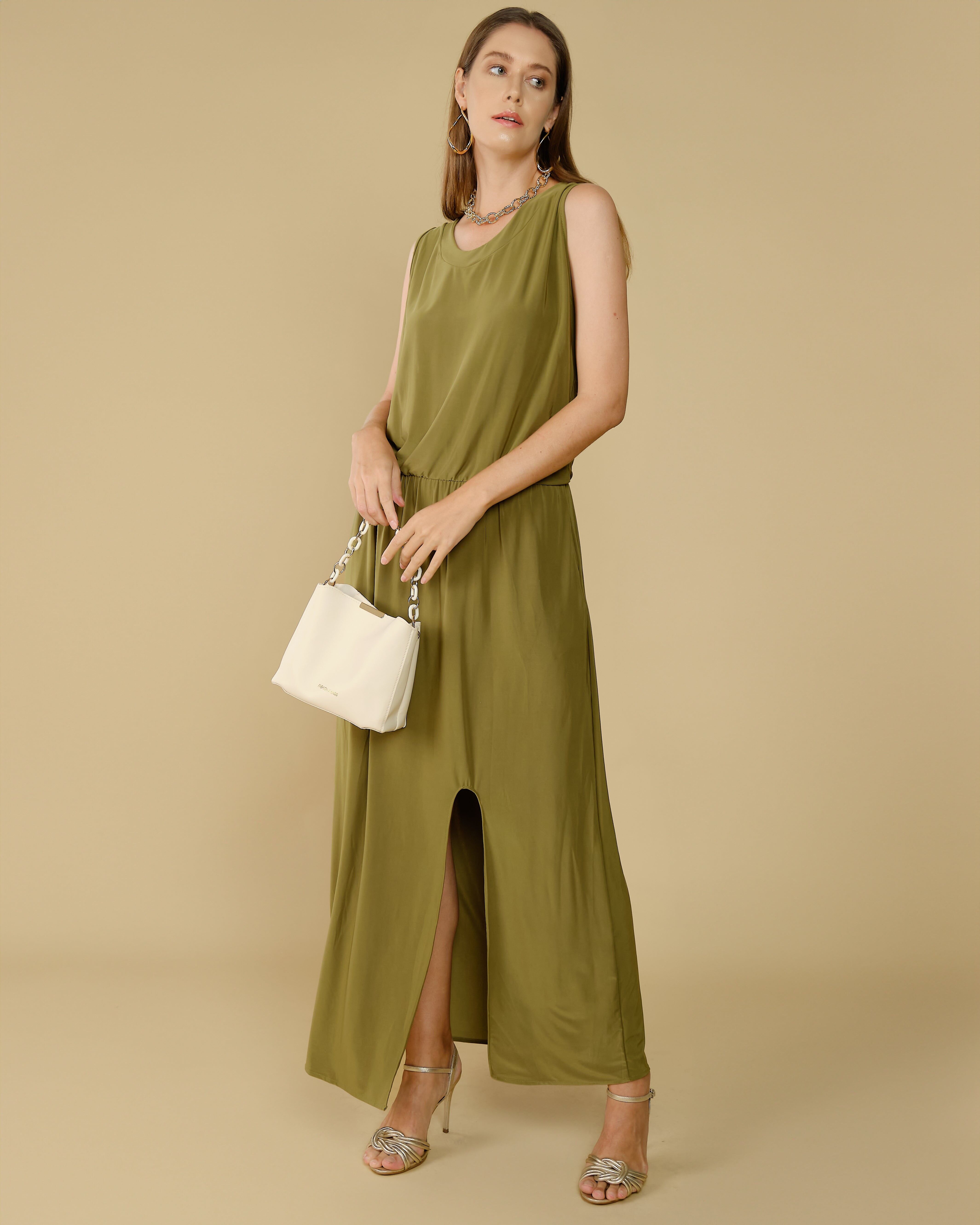 Abito lungo senza maniche kaki - Baqi