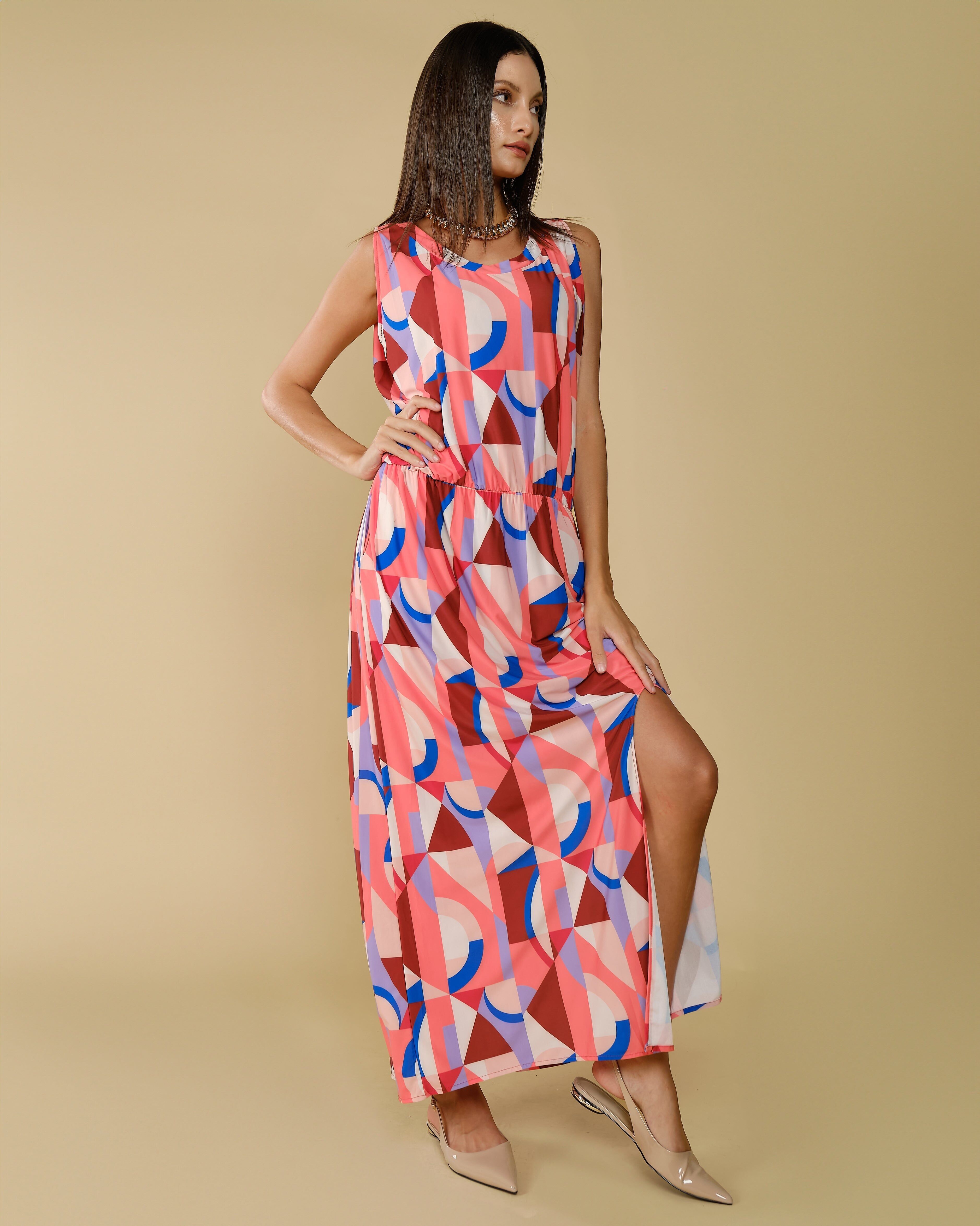 Vassy Printed Sleeveless Long Dress - Baqi