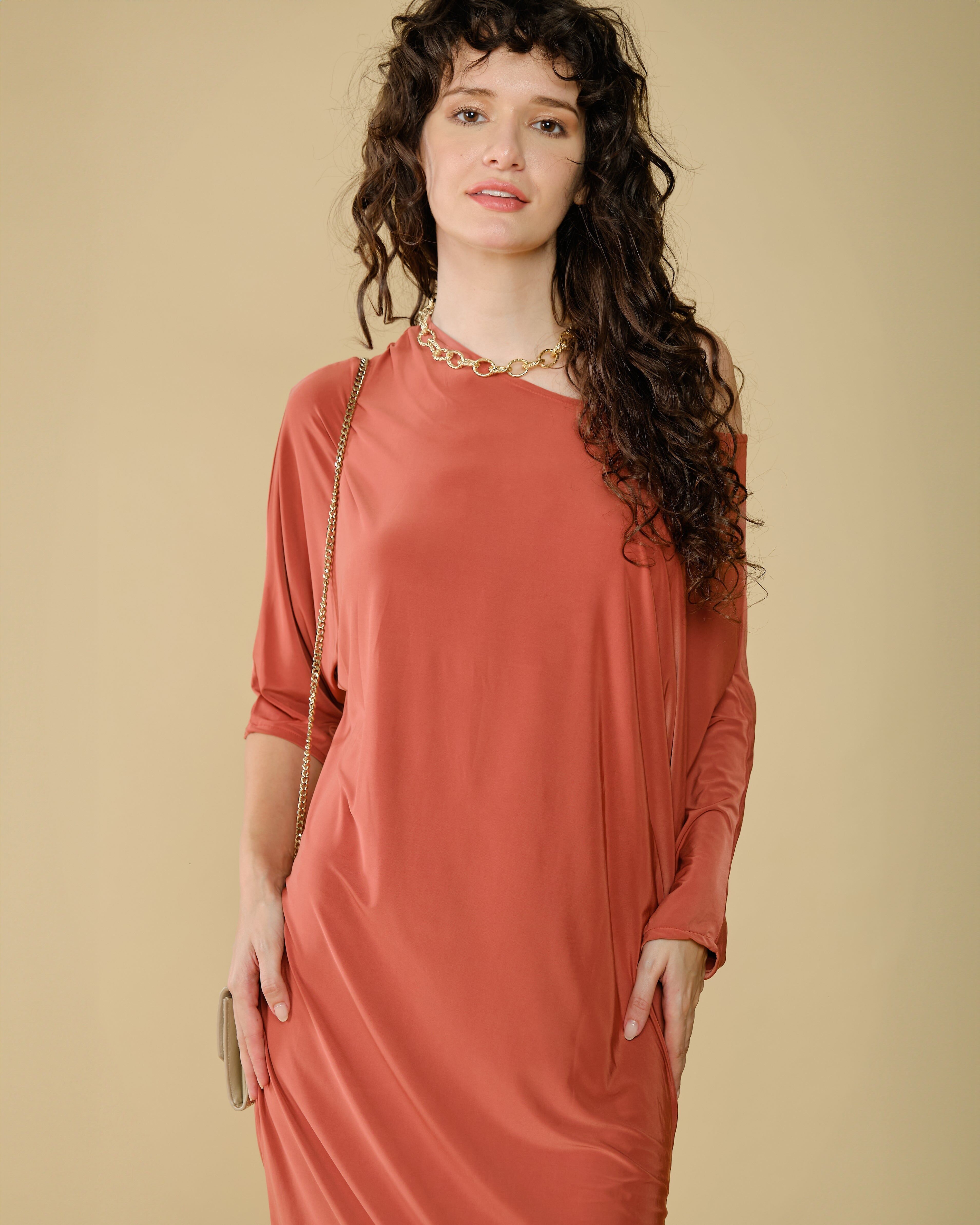 Short dress with 3/4 sleeves in rust - Achley