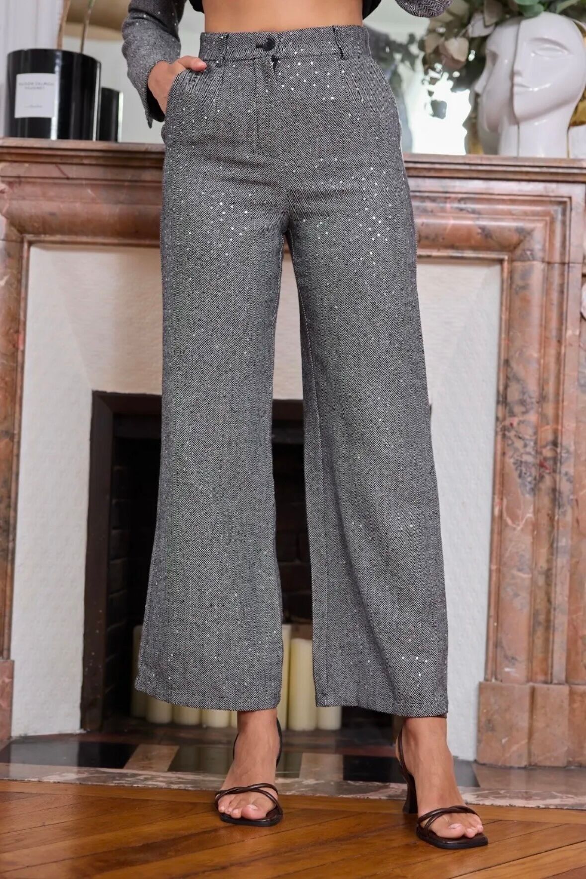 Pantaloni dritti con paillettes - 3097