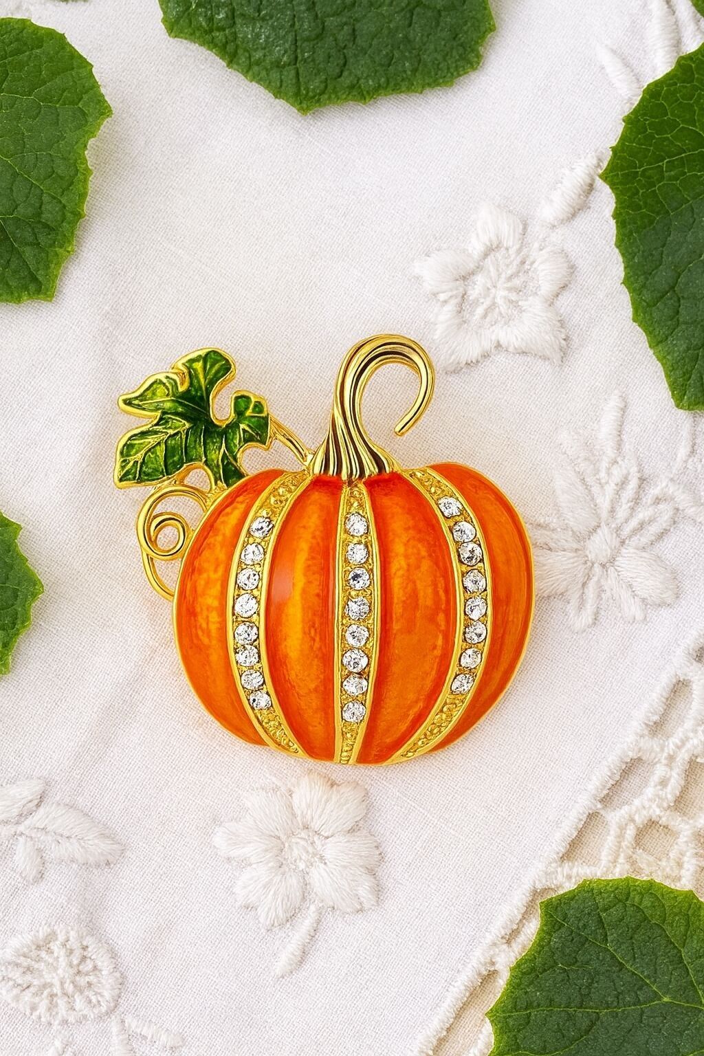 Vintage Style Enamel Pumpkin Brooch