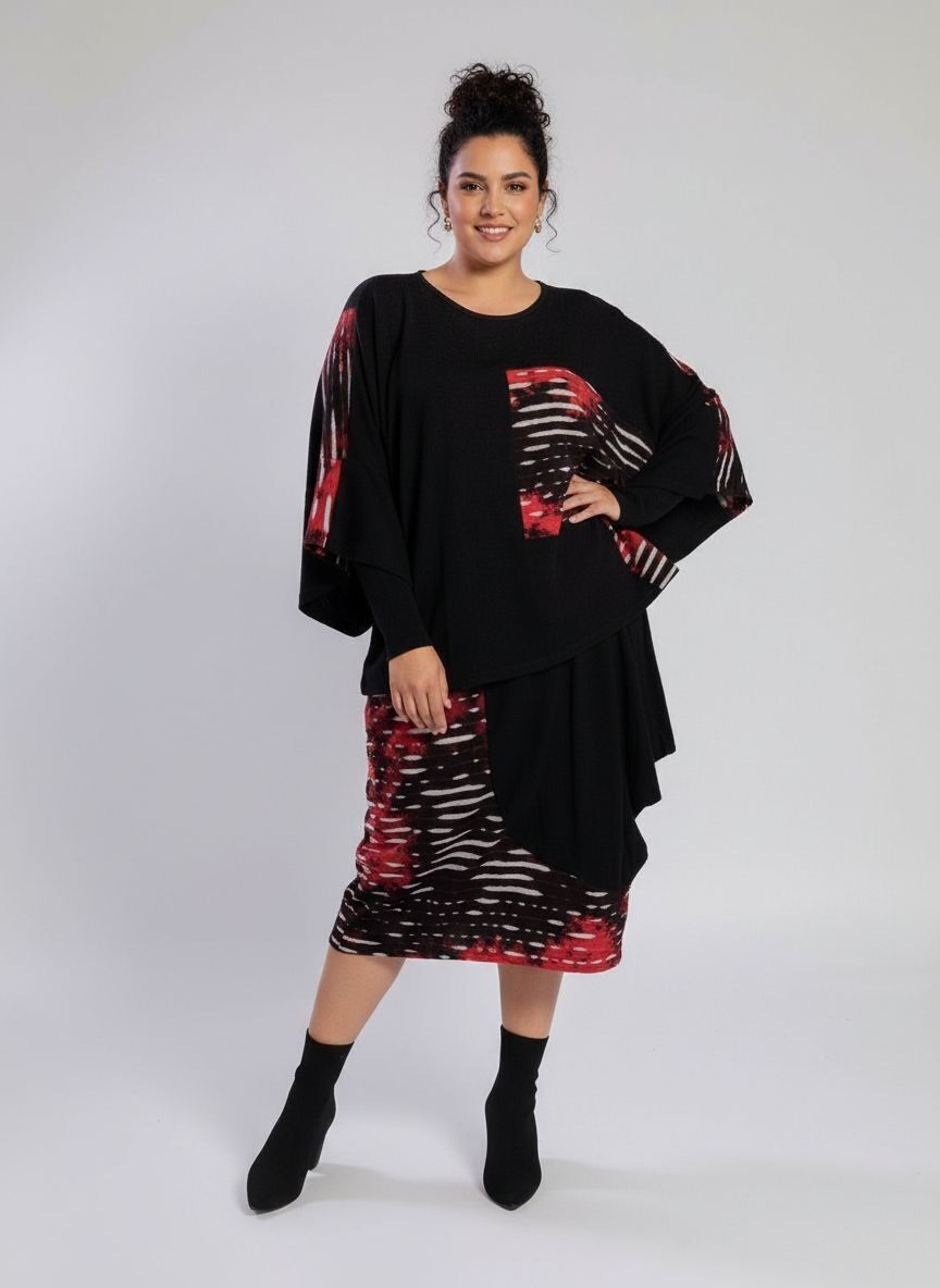 Ensemble poncho + jupe grande taille (A828)