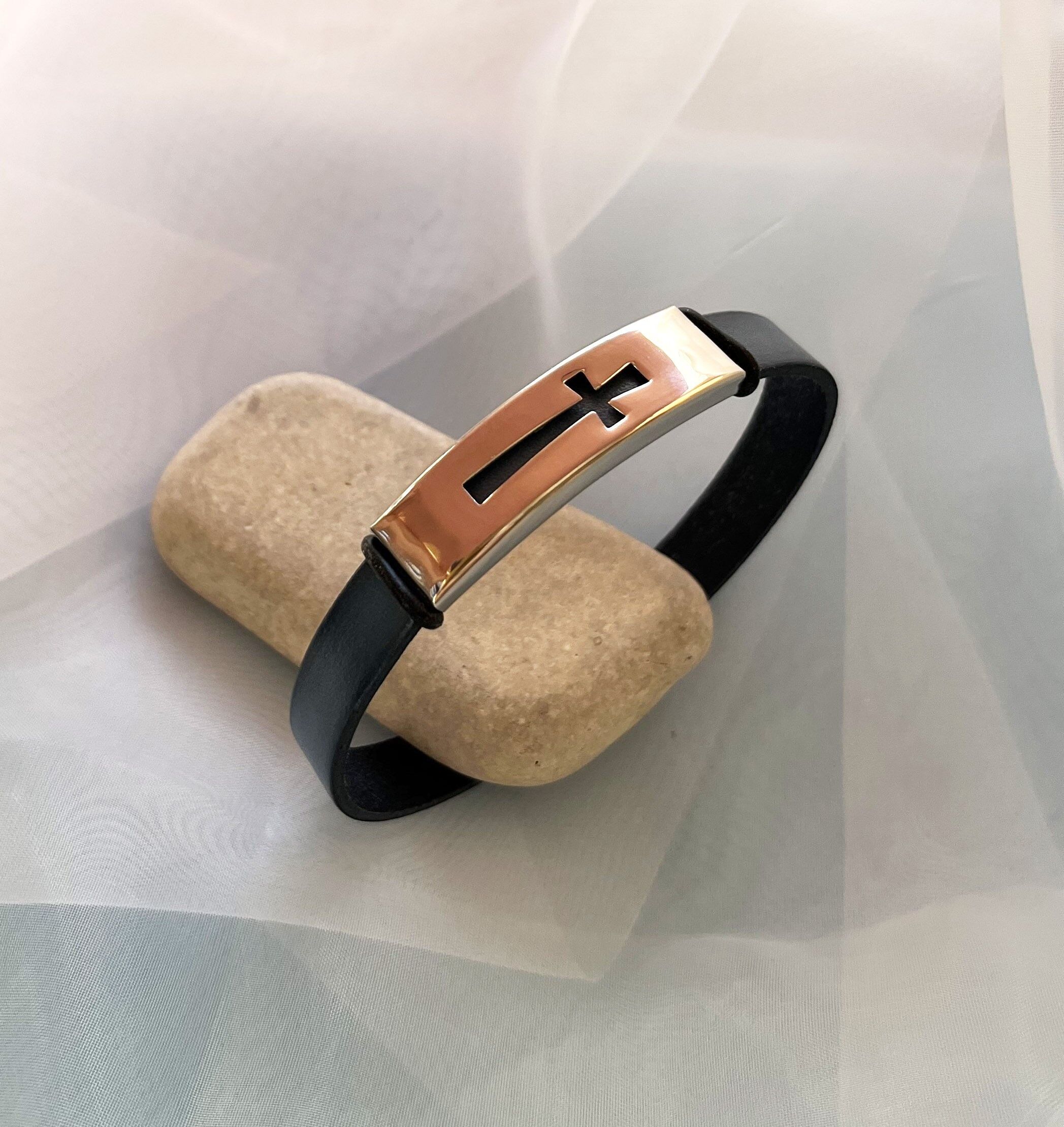 Buy wholesale Leather bracelet and side cross with adjustable clasp