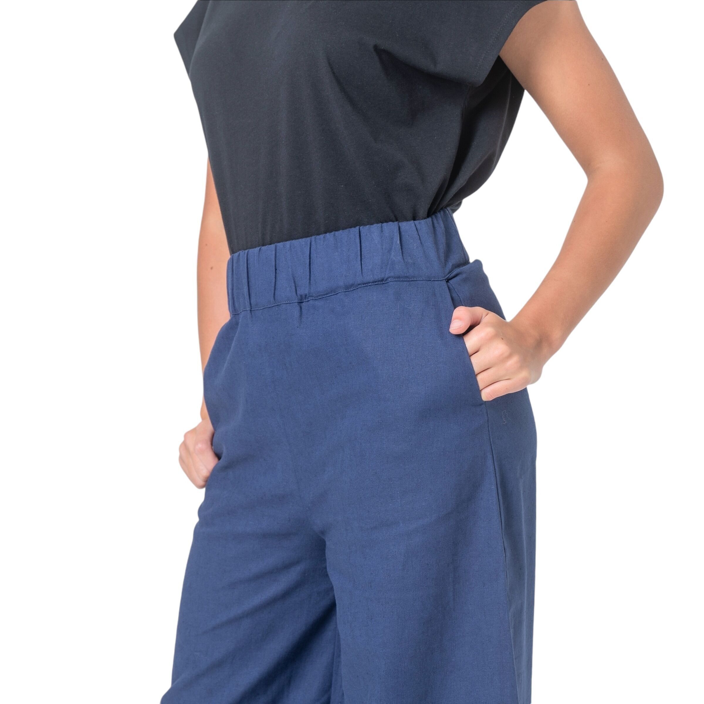 Pantalón de lino y algodón azul marino