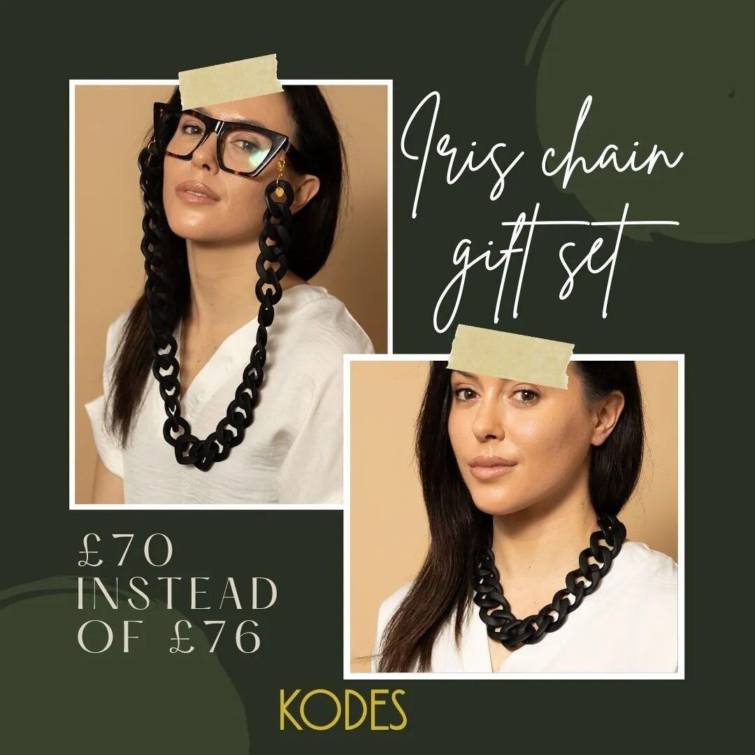 Set regalo con collana e catena a maglie grandi in acrilico nero opaco Iris