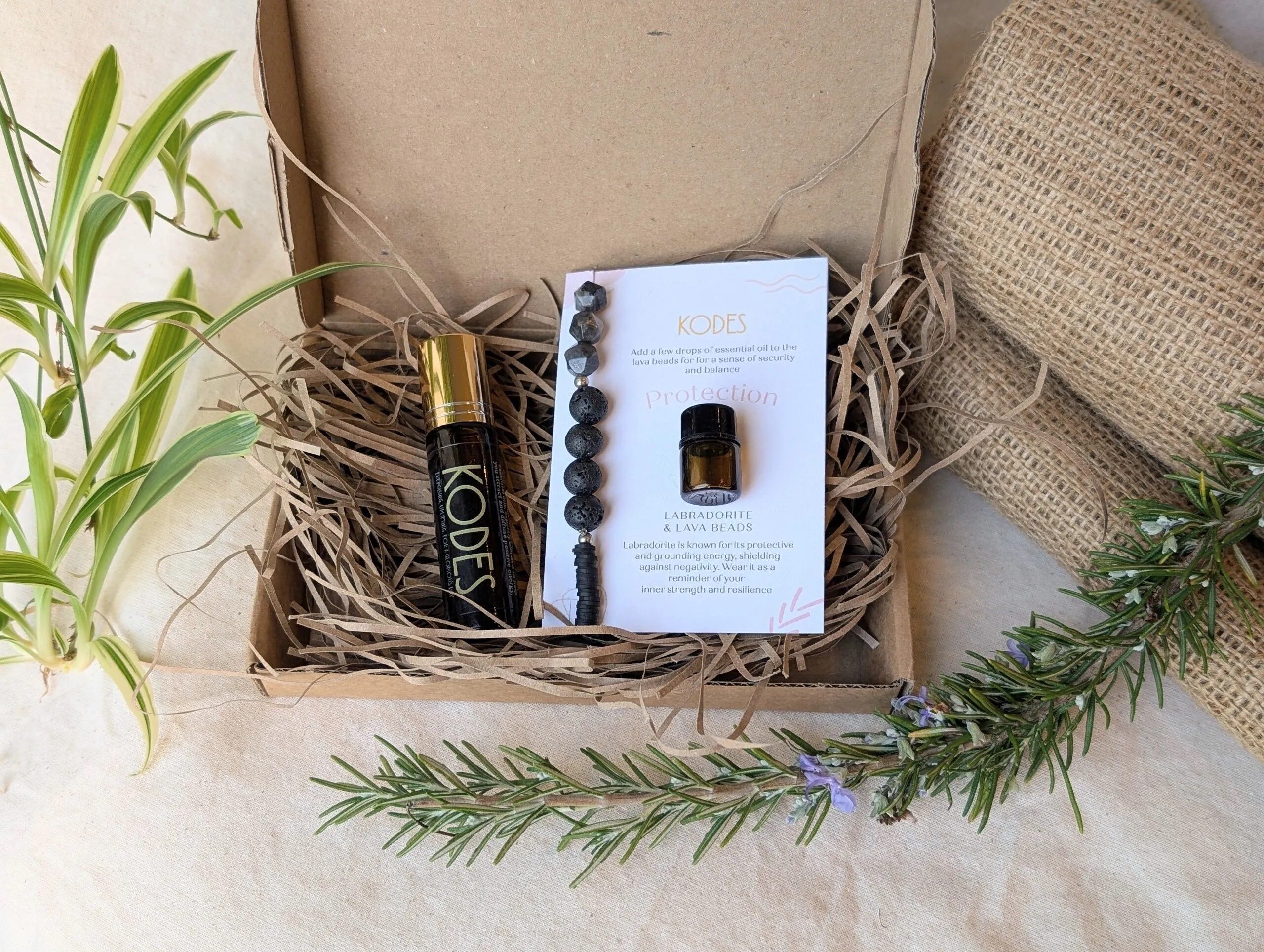 Black Labradorite & Lava Beads Aromatherapy Diffuser Bracelet & Essential Oil Roller Gift Set