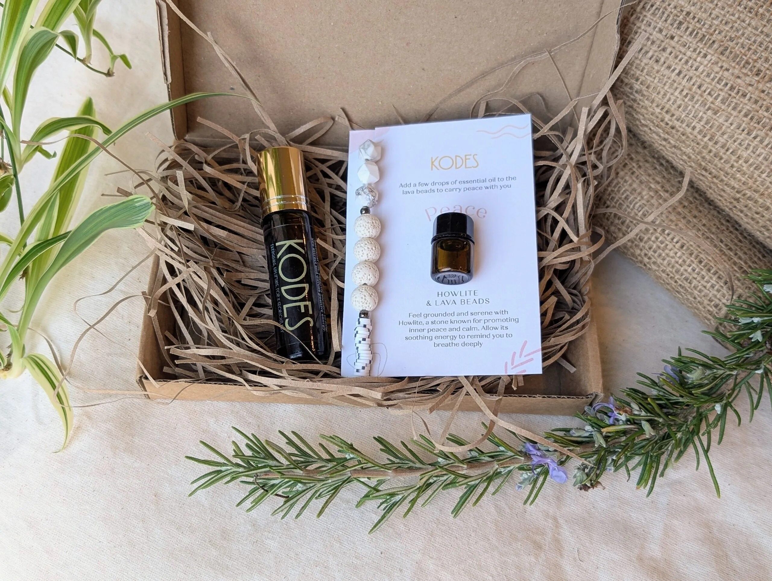 Howlite & Lava Beads Aromatherapy Diffuser Bracelet & Essential Oil Roller Gift Set