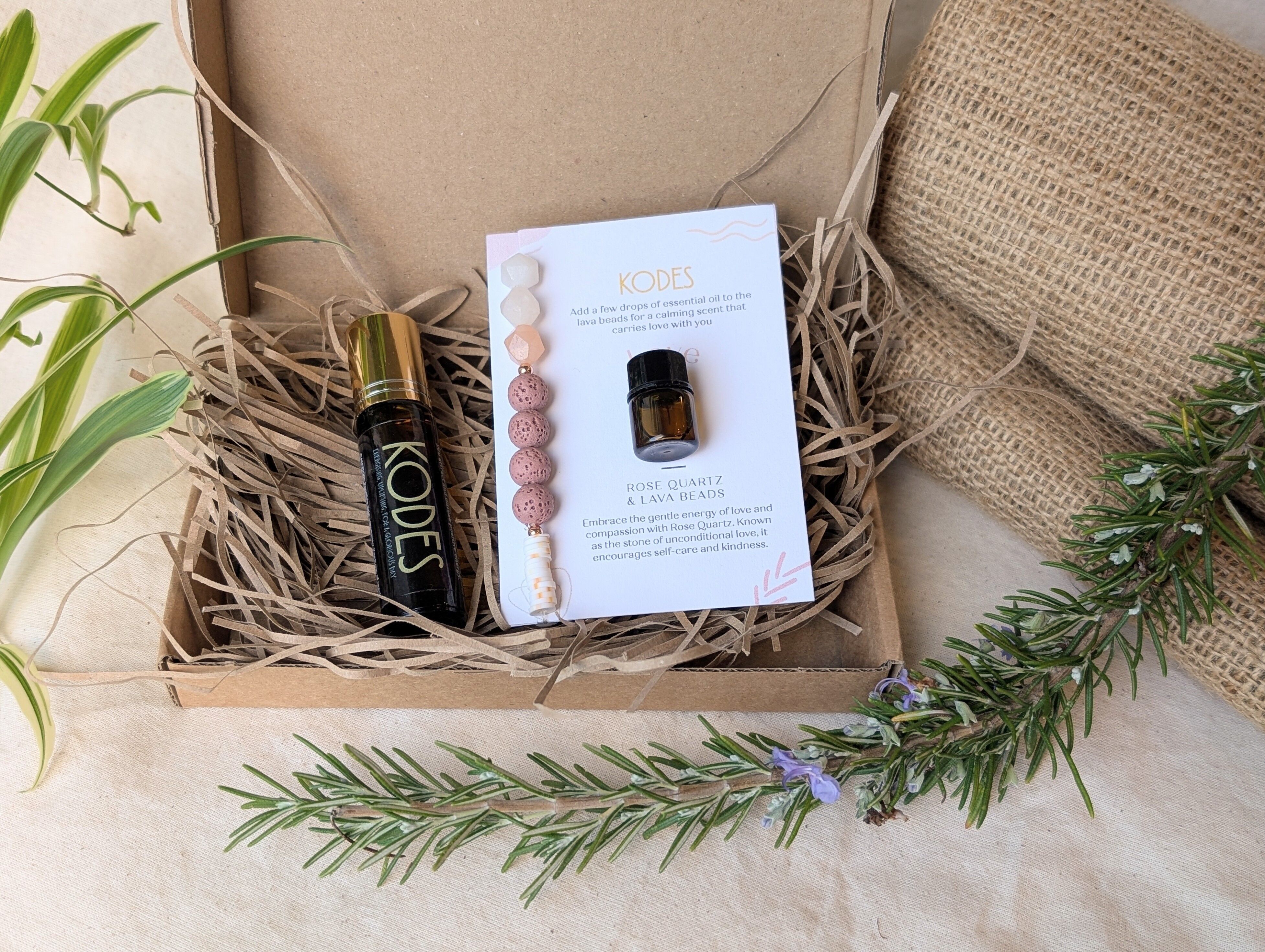 Rose Quartz & Lava Beads Aromatherapy Diffuser Bracelet & Essential Oil Roller Gift Set