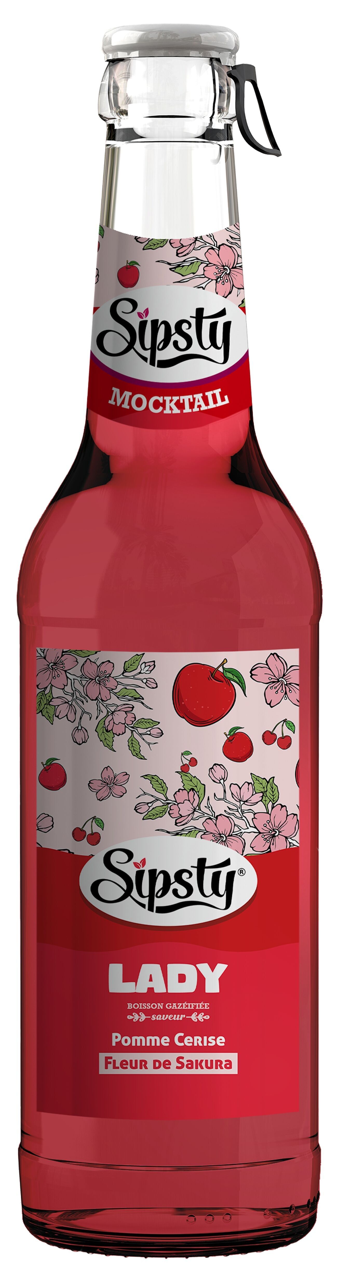 Sipsty Lady, la boisson pétillante à la pomme, à la cerise et à la fleur de sakura. Un cocktail délicat, parfumé et frais, créé pour offrir un moment de grâce, de douceur et d’élégance absolue.