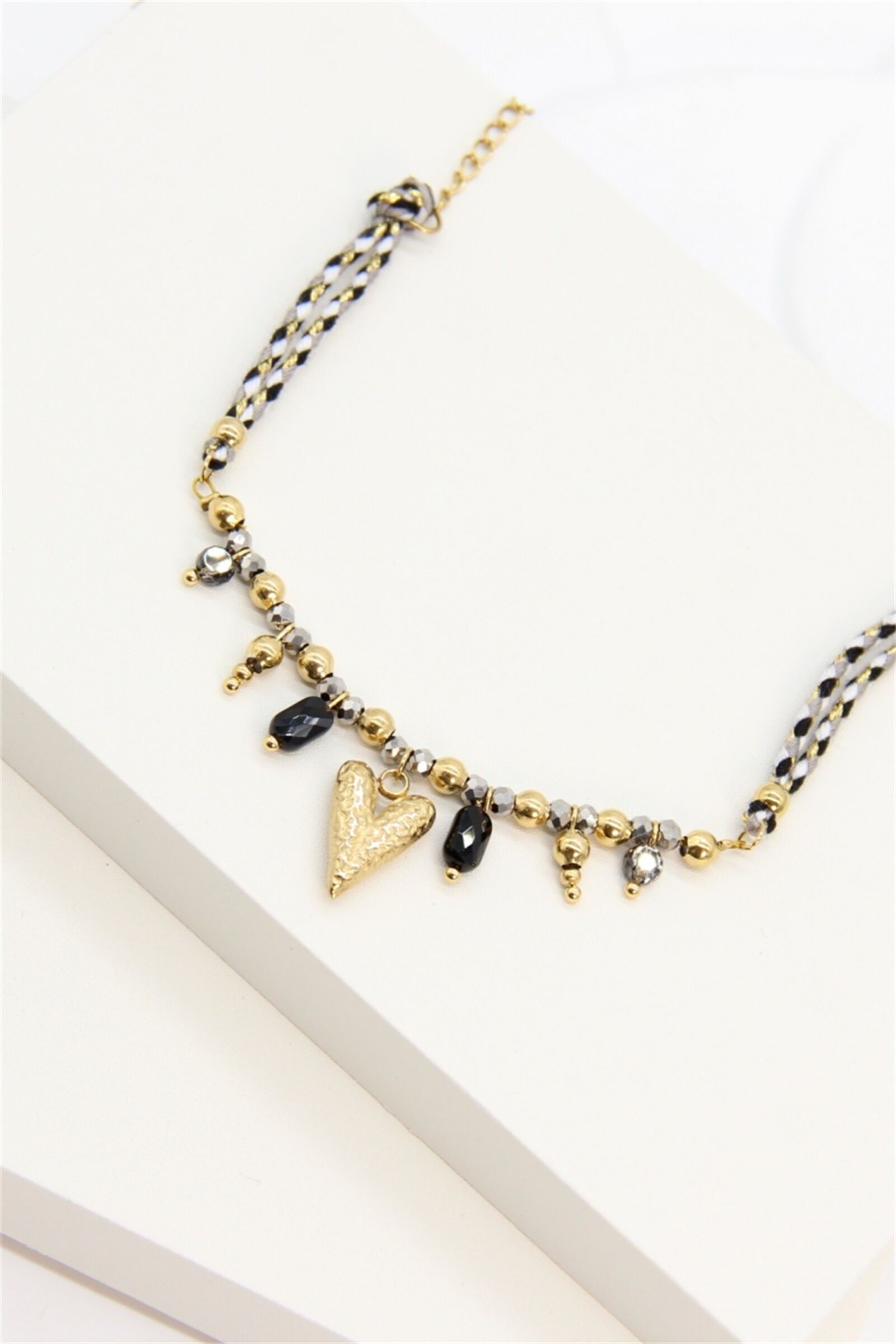 Modisches geflochtenes Herzarmband aus burgunderrotem oder schwarzem Edelstahl