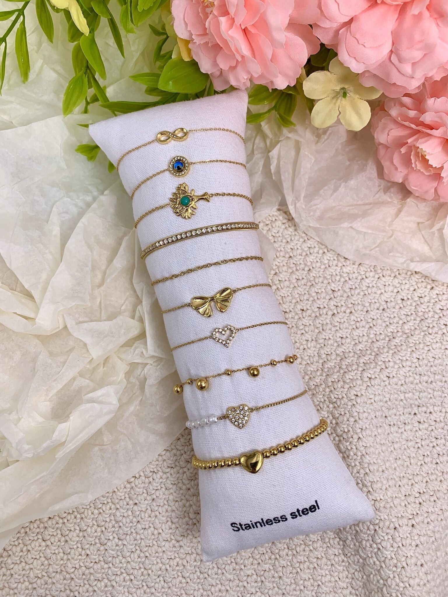 Juego de 10 pulseras de acero inoxidable sin expositor SET212