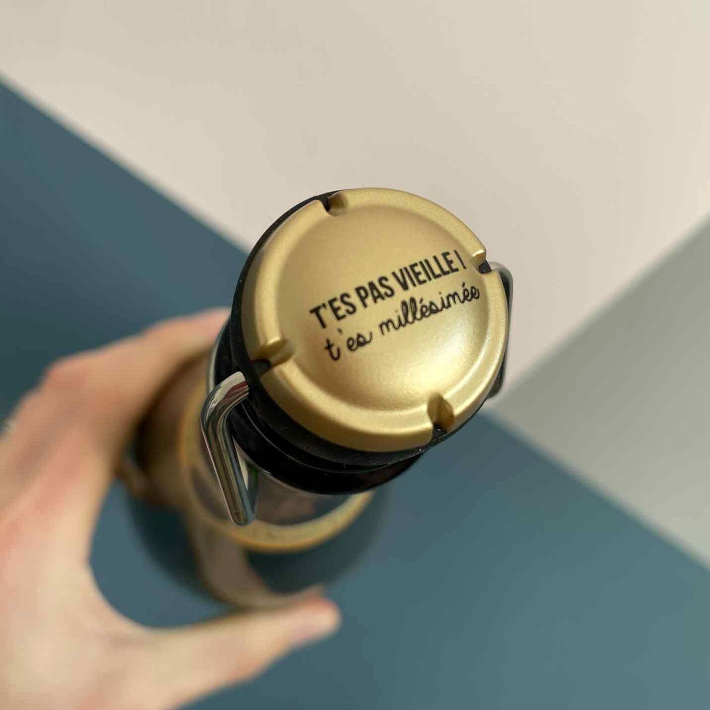 Schwarzer und goldener Champagnerkorken in Korkenform – Du bist nicht alt, du bist Vintage – Geburtstag – Aperitif