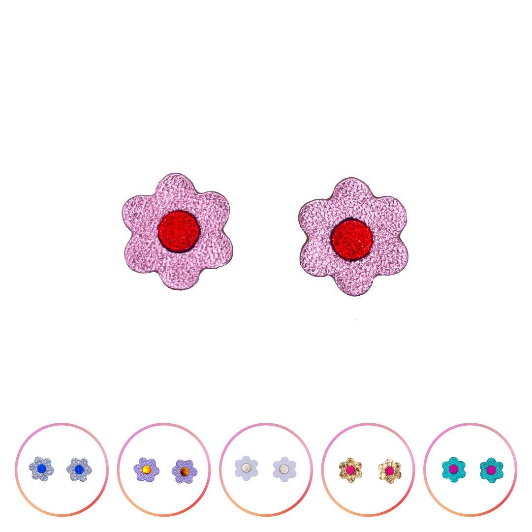 Mini pendientes de flores en cuero, 11 colores