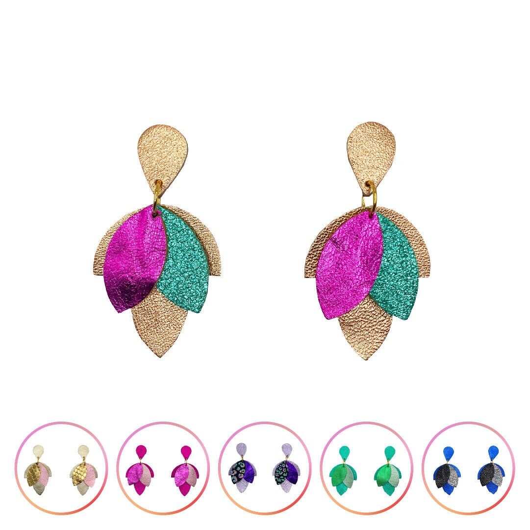 Pendientes de cuero Big Petals en 7 colores