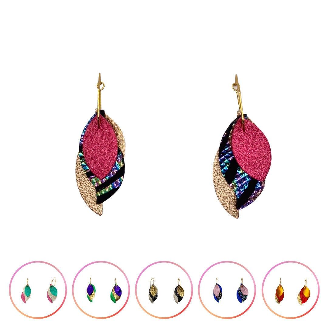 Pendientes de aro de cuero con plumas, 5 colores