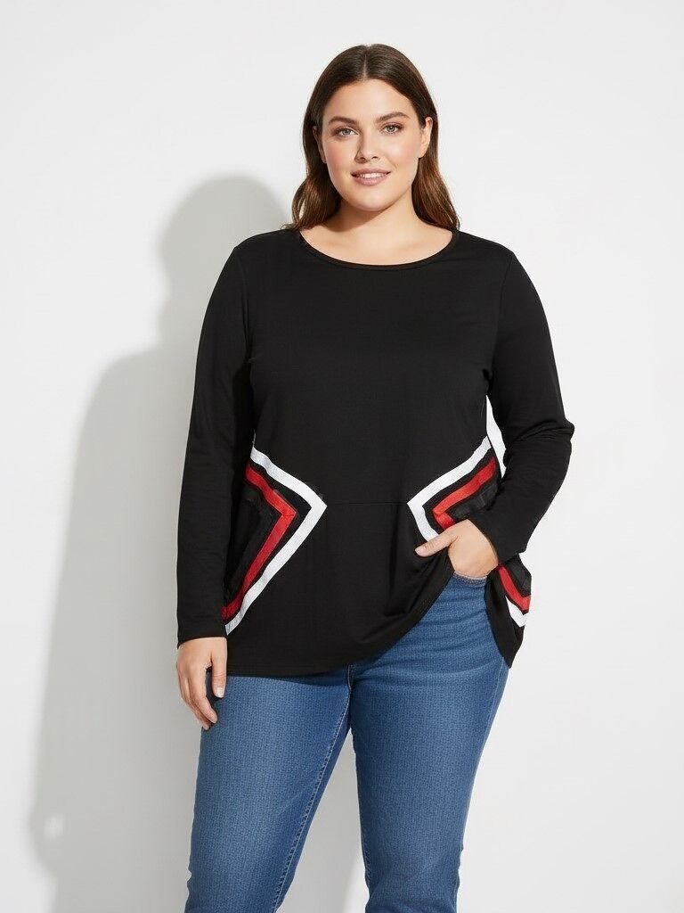 Túnica - Suéter negro con volante de talla grande (A923)