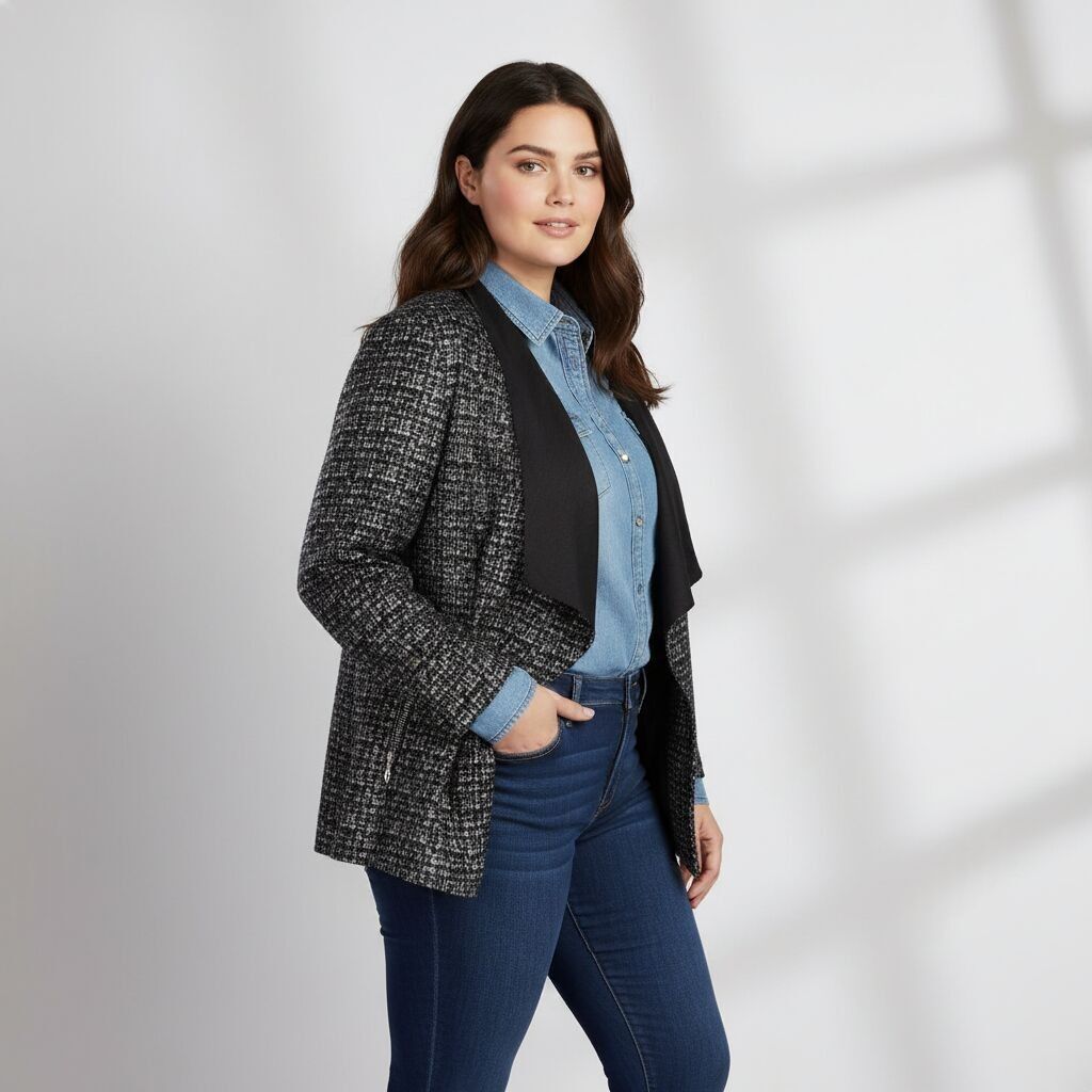 Veste grande taille en suedine imprimé noir (C6126)