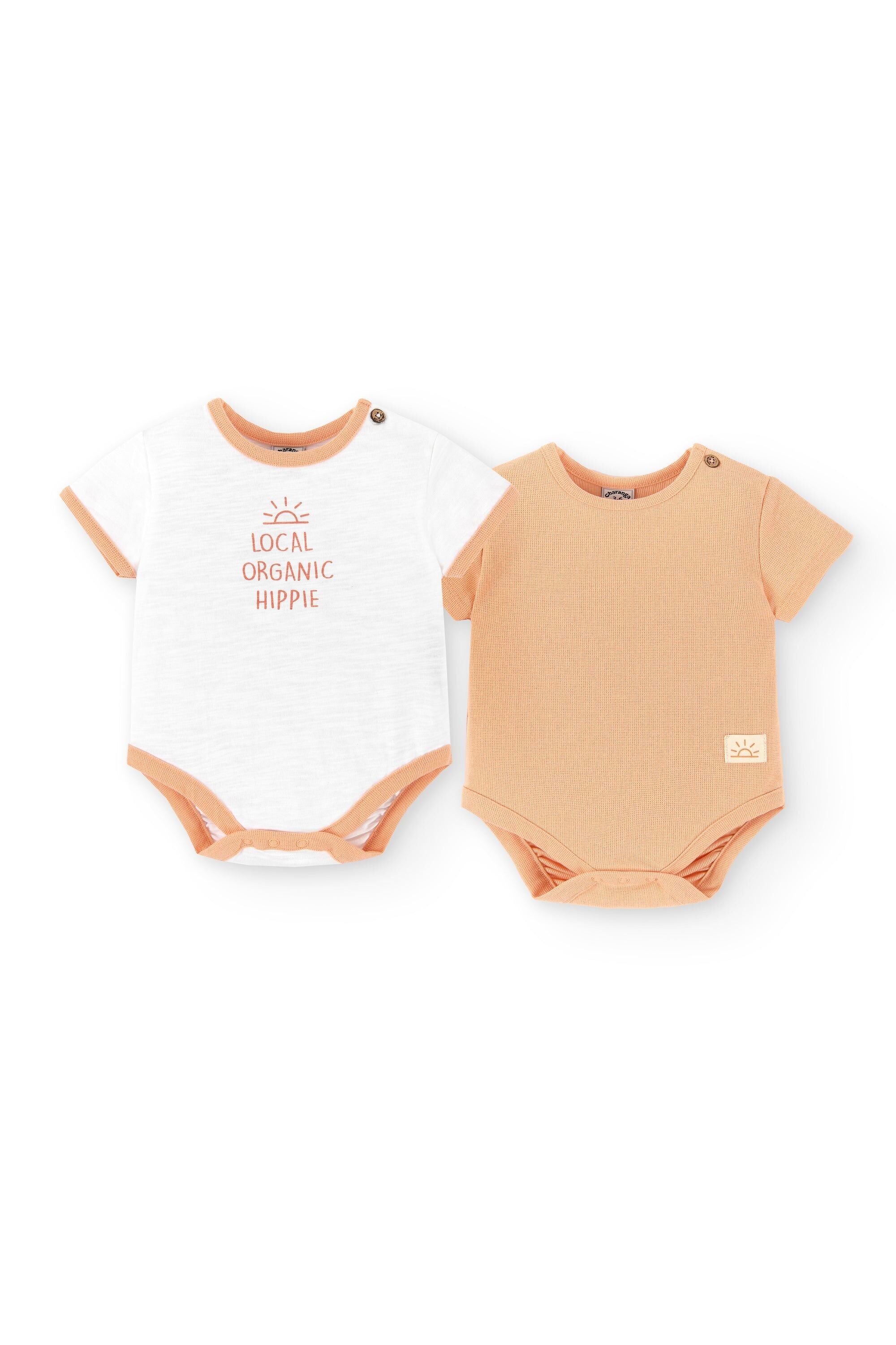 Confezione 2 corpi algodón orgánico naranja y blanco recién nacido | Piccoli hippy